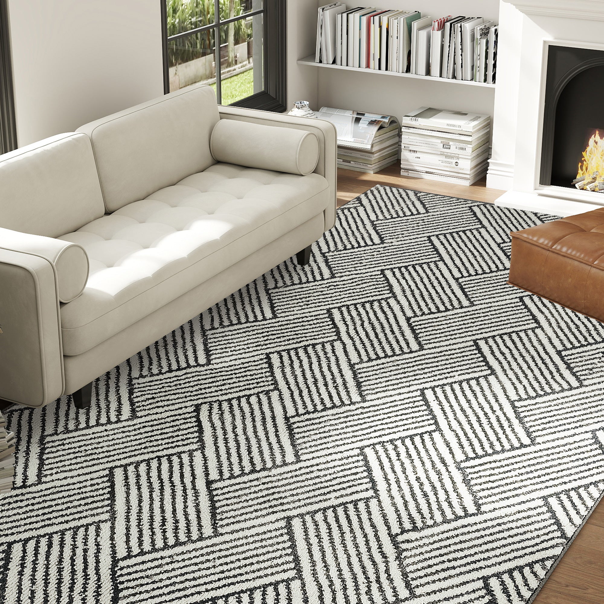Living Room Rug 230 x 160 cm Short Pile Machine Washable Hypoallergenic Rug for Living Room, Bedroom, Office, Light Gray