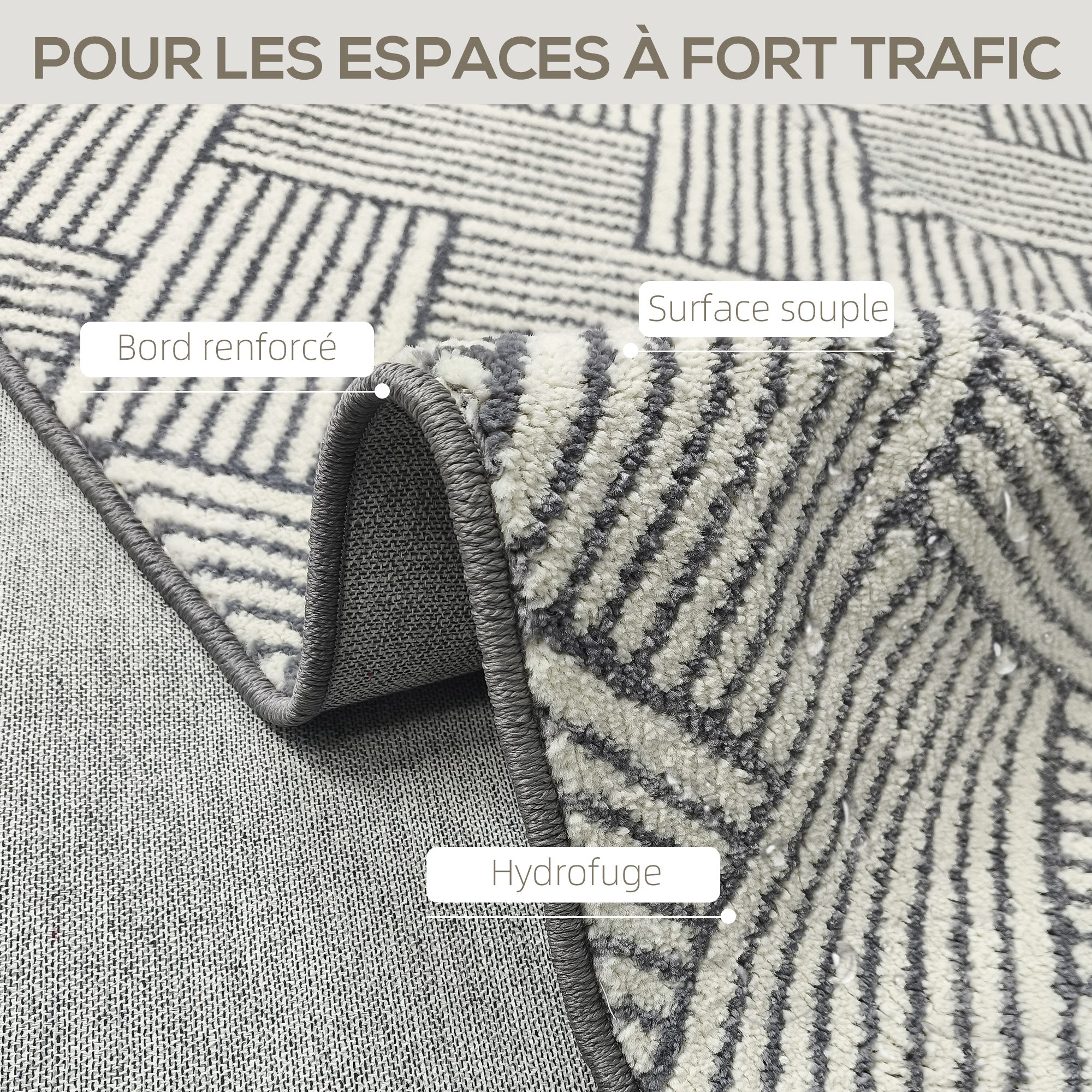 Living Room Rug 230 x 160 cm Short Pile Machine Washable Hypoallergenic Rug for Living Room, Bedroom, Office, Light Gray