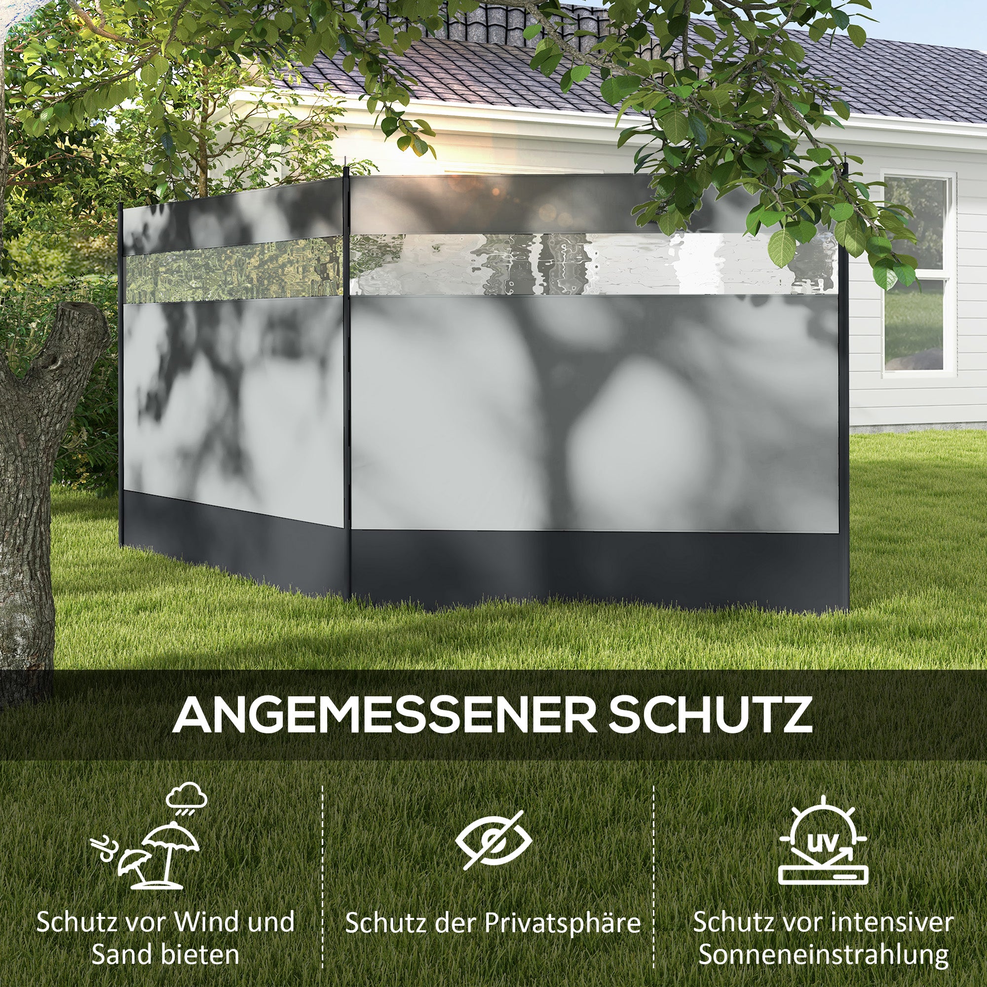Foldable Windbreak Camping Privacy Screen with Light Window Heringen Ropes Windshield Fence Beach Windshield Beach Protection for Camping Garden, Beach, Patio 440 x 140 cm Gray
