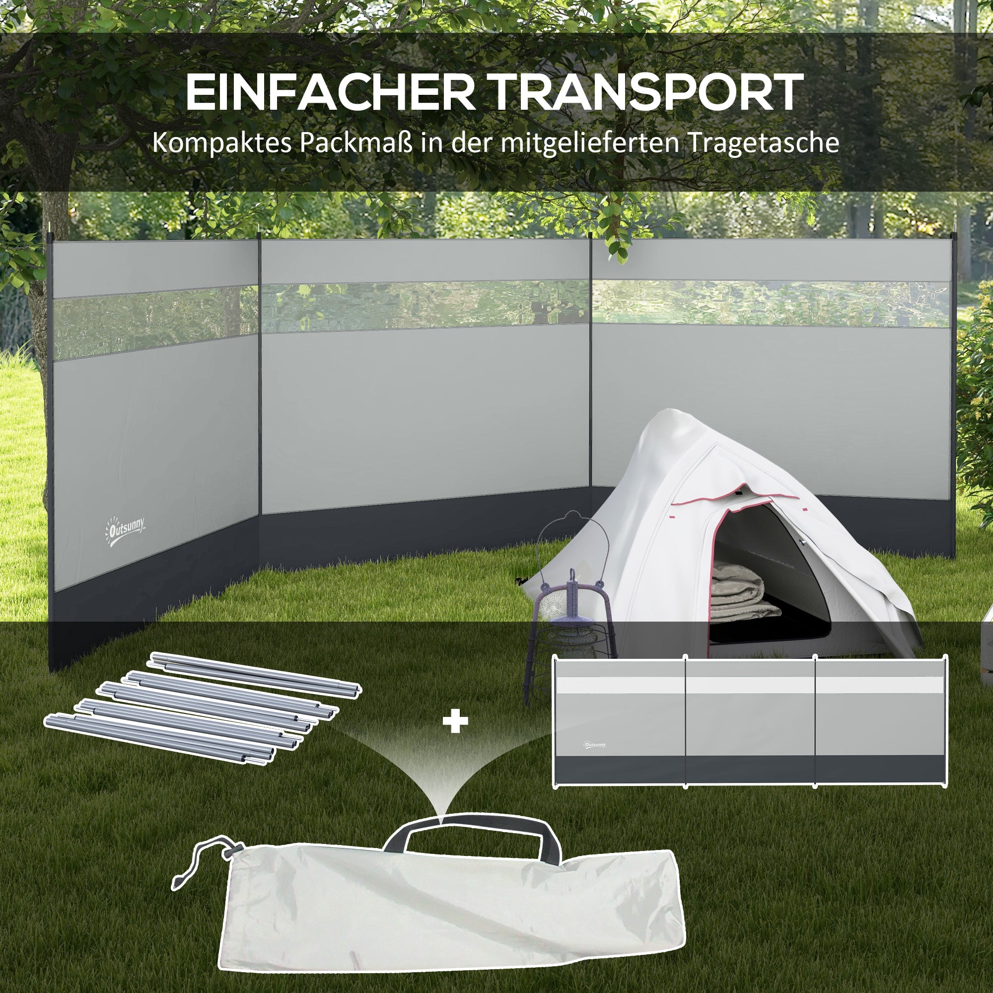 Foldable Windbreak Camping Privacy Screen with Light Window Heringen Ropes Windshield Fence Beach Windshield Beach Protection for Camping Garden, Beach, Patio 440 x 140 cm Gray