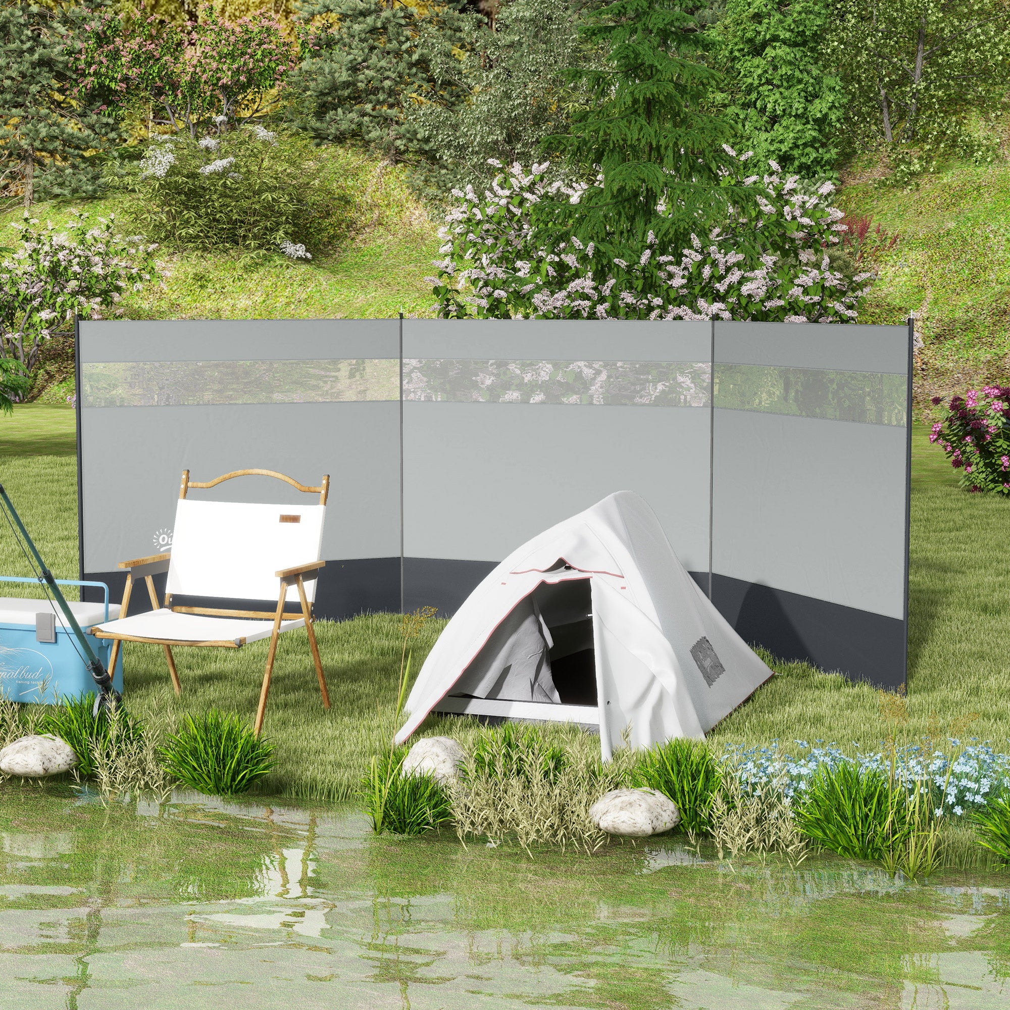 Foldable Windbreak Camping Privacy Screen with Light Window Heringen Ropes Windshield Fence Beach Windshield Beach Protection for Camping Garden, Beach, Patio 440 x 140 cm Gray