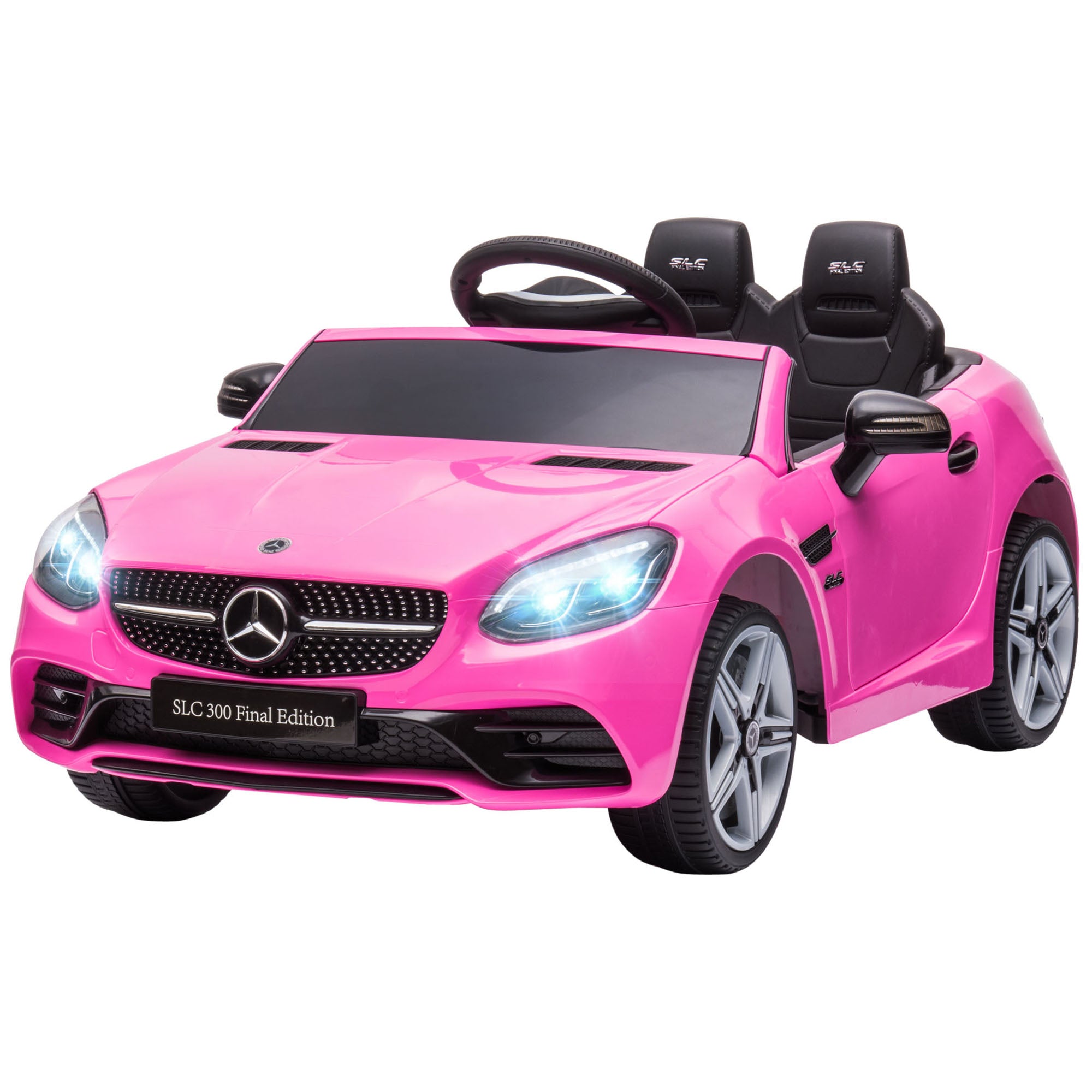 Electric Car for Kids 3+ Years Mercedes SLC 300 12V Electric Car with Remote Control LED Headlights Horn Music Pink