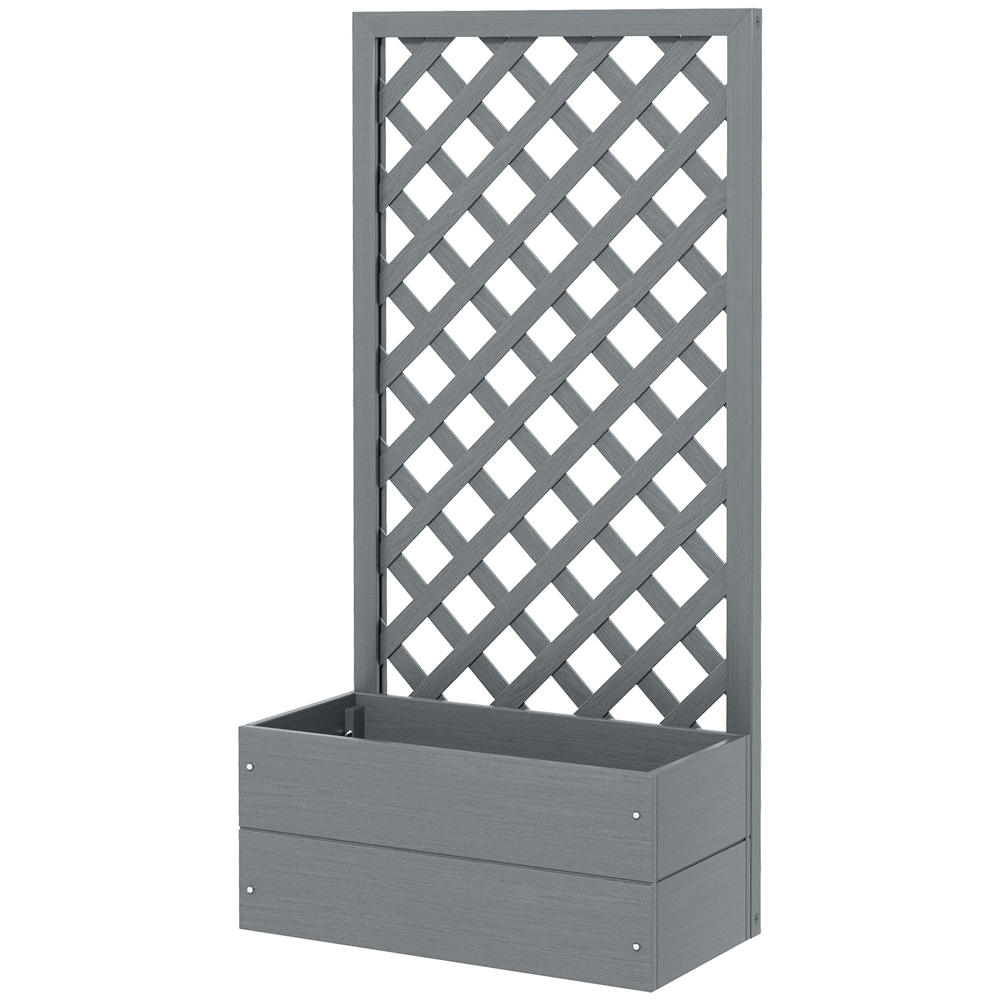 Planter with Back Trellis and Drainage Slot, Composite Wood Planter for Outdoor, 65x33.5x135 cm, Gray