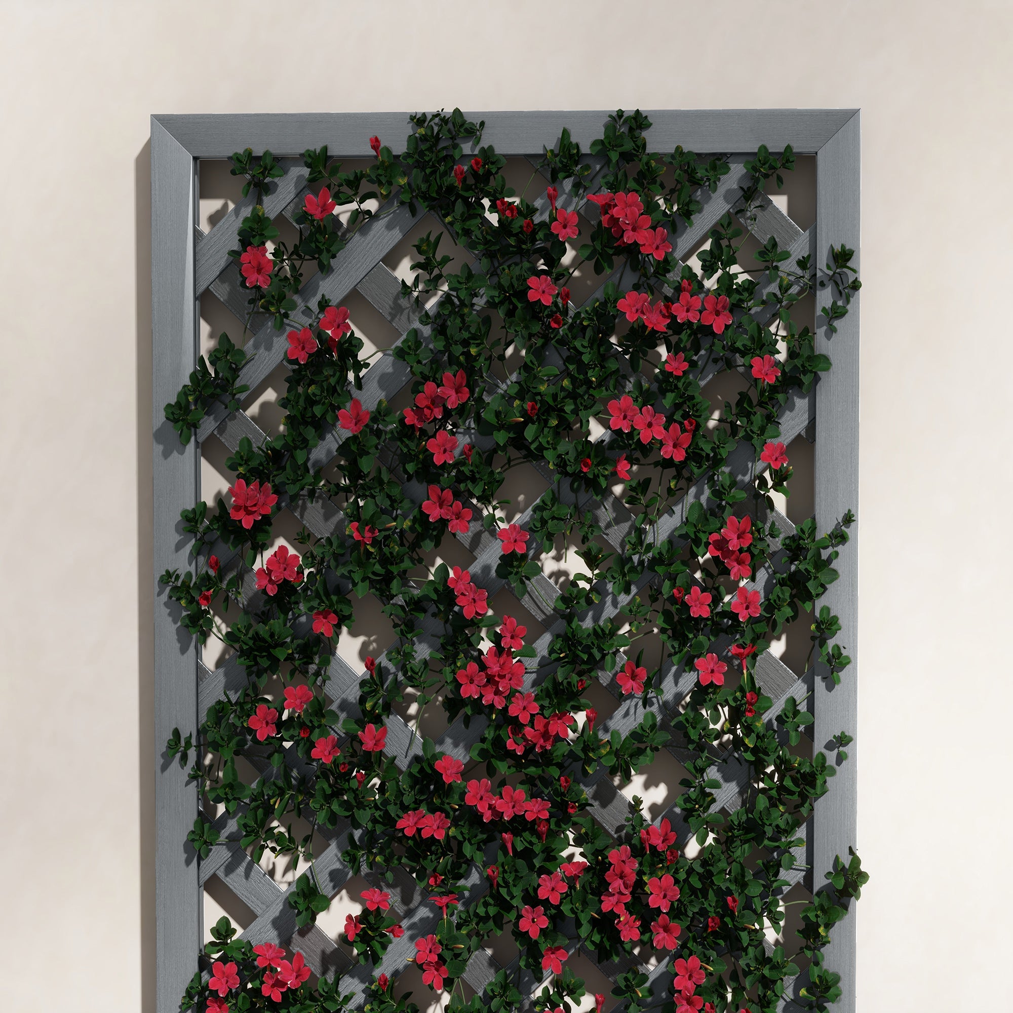 Planter with Back Trellis and Drainage Slot, Composite Wood Planter for Outdoor, 65x33.5x135 cm, Gray