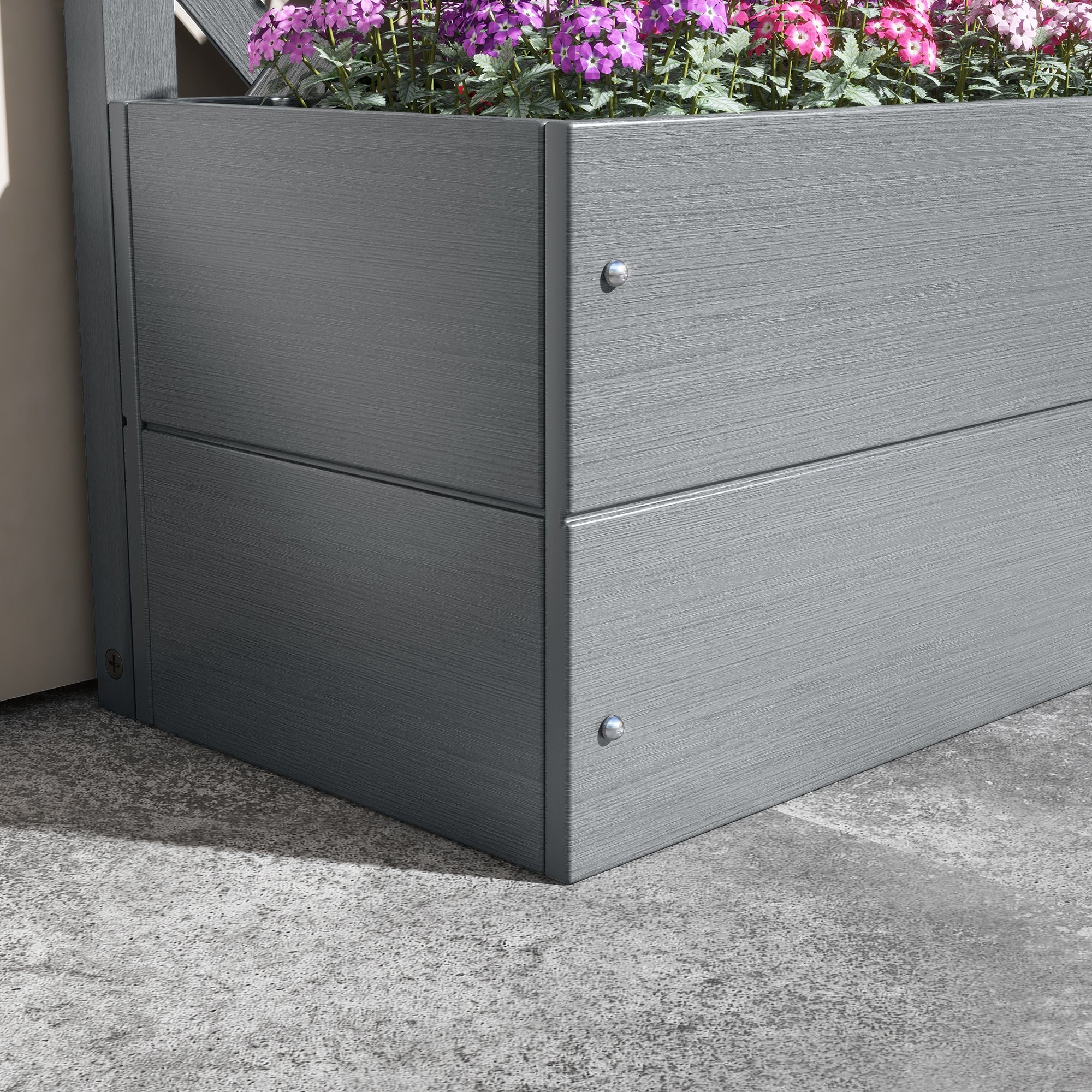 Planter with Back Trellis and Drainage Slot, Composite Wood Planter for Outdoor, 65x33.5x135 cm, Gray