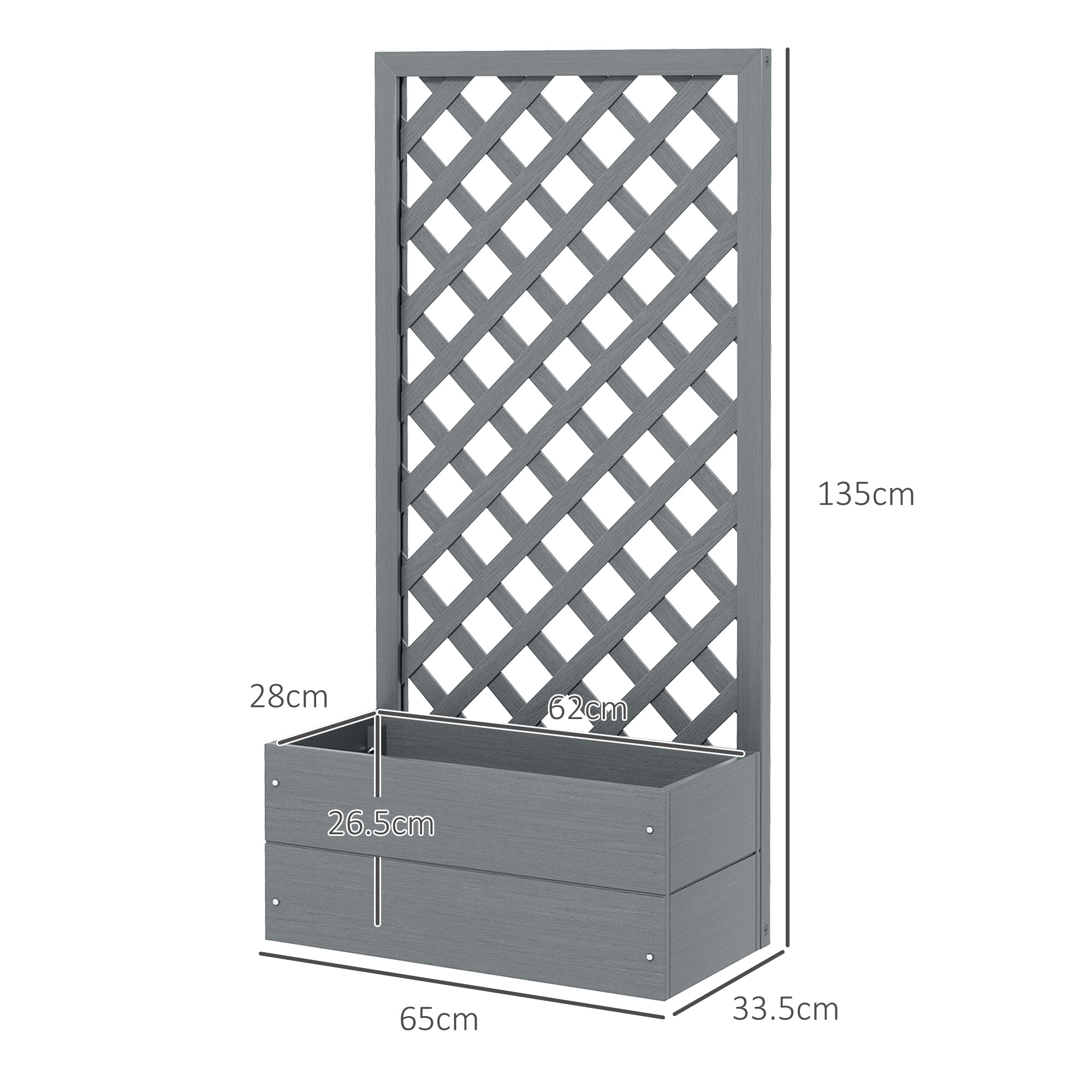 Planter with Back Trellis and Drainage Slot, Composite Wood Planter for Outdoor, 65x33.5x135 cm, Gray