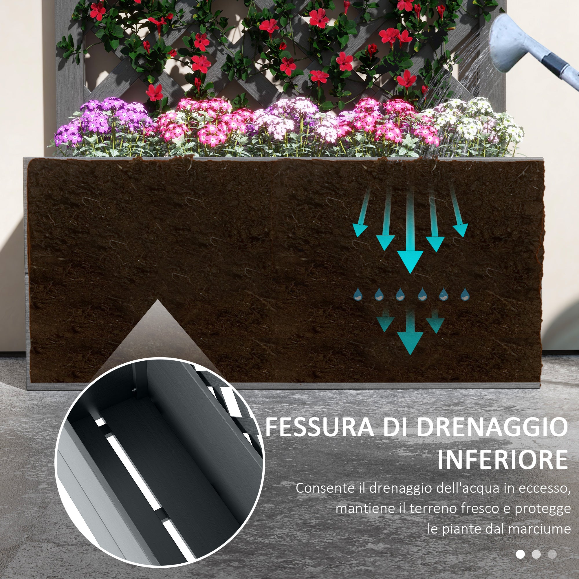 Planter with Back Trellis and Drainage Slot, Composite Wood Planter for Outdoor, 65x33.5x135 cm, Gray