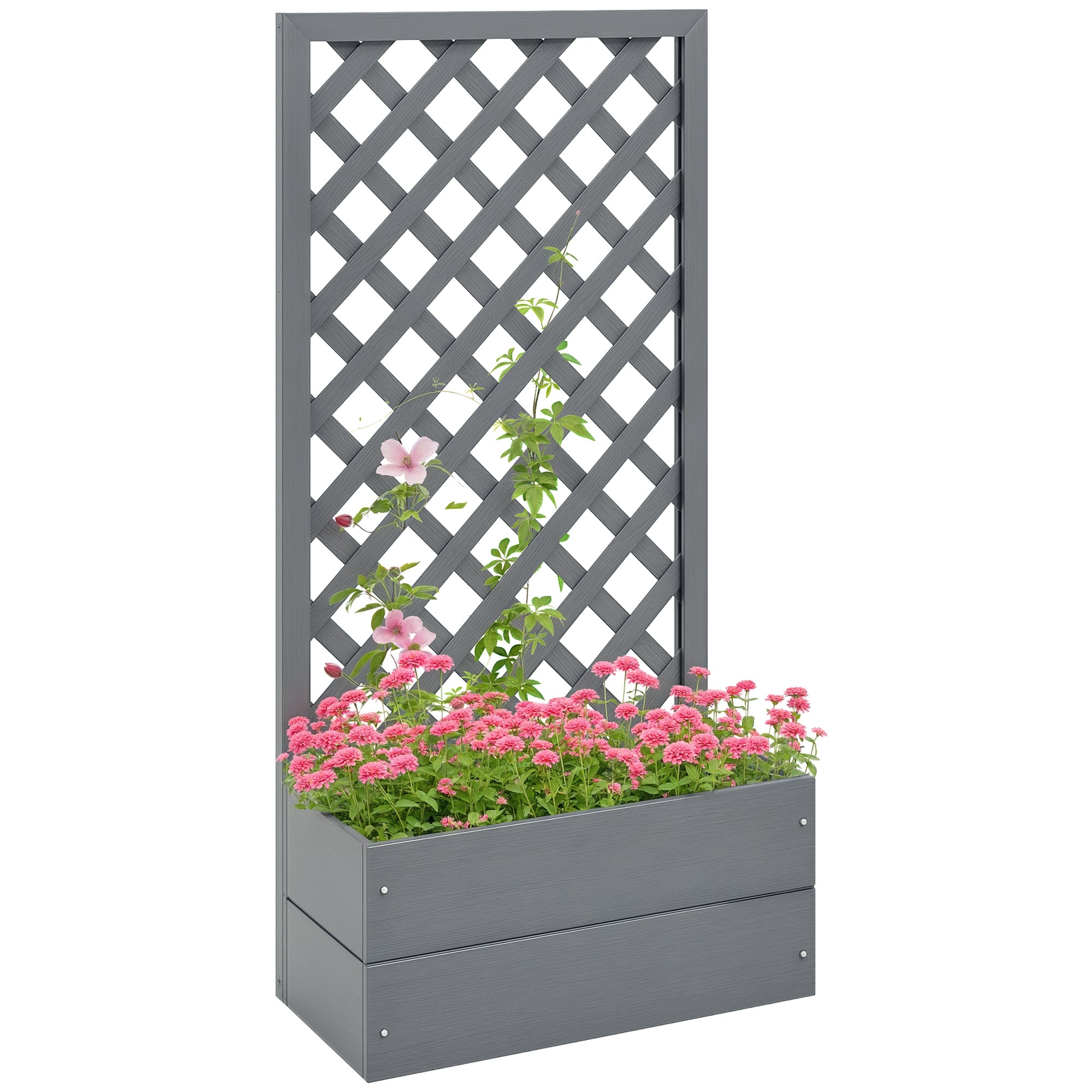 Planter with Back Trellis and Drainage Slot, Composite Wood Planter for Outdoor, 65x33.5x135 cm, Gray