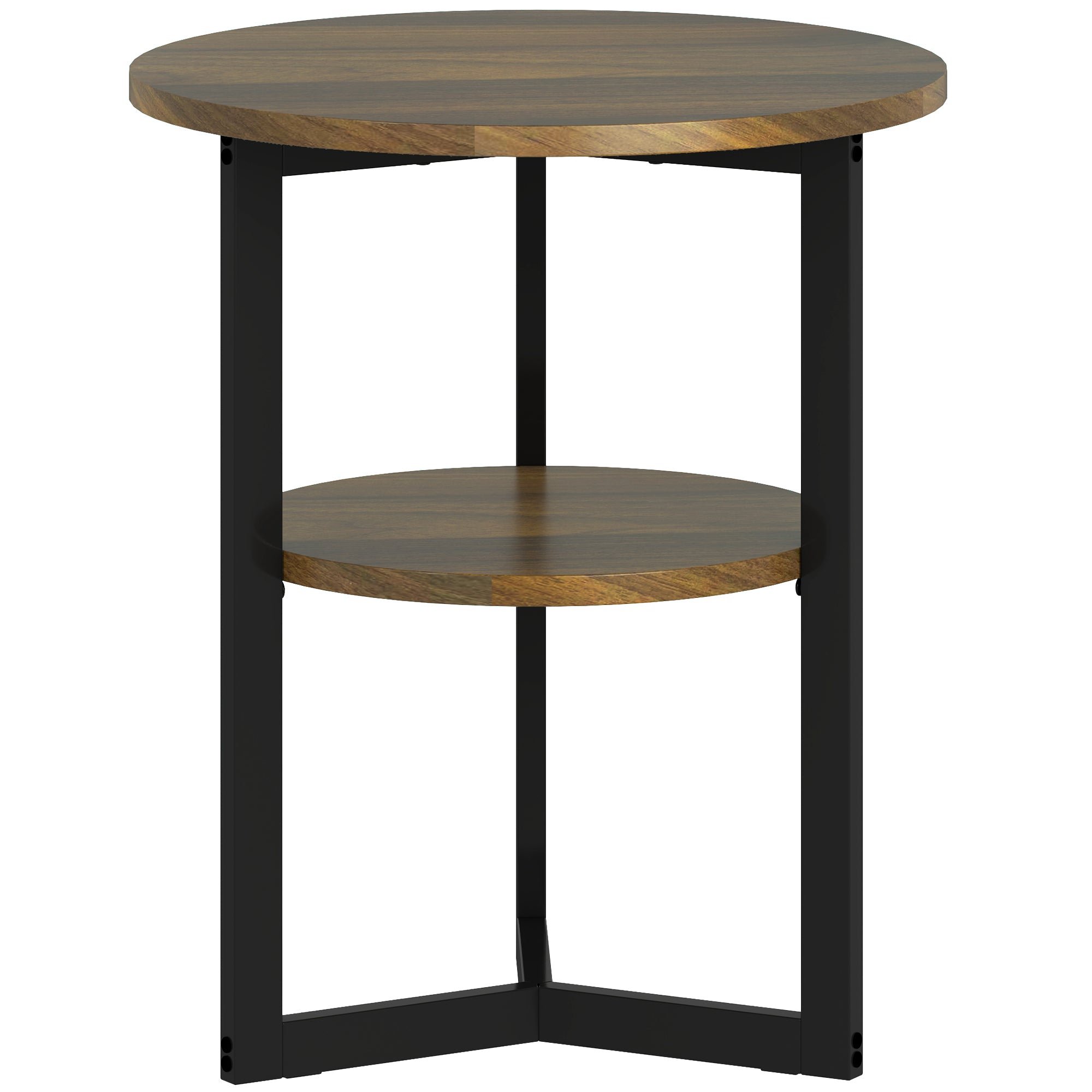 Round Side Table, Industrial Coffee Table with Storage Shelves and Steel Frame, End Table for Living Room, Bedroom, Ø 40 x 48 cm, Brown