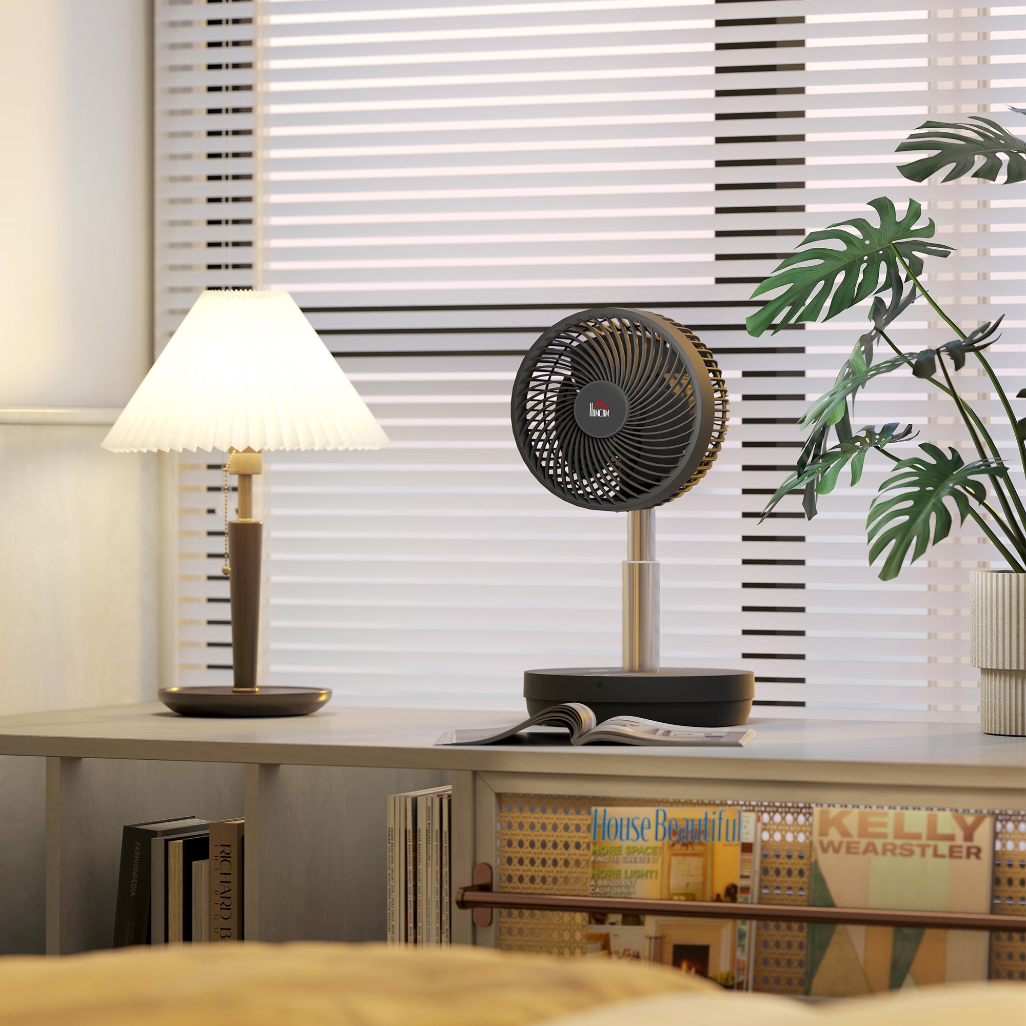 Stand Fan USB Rechargeable Fan with Remote Control Adjustable Tilt Oscillation 10 Speeds Timer Height Adjustable Telescopic Fan for Office Camping