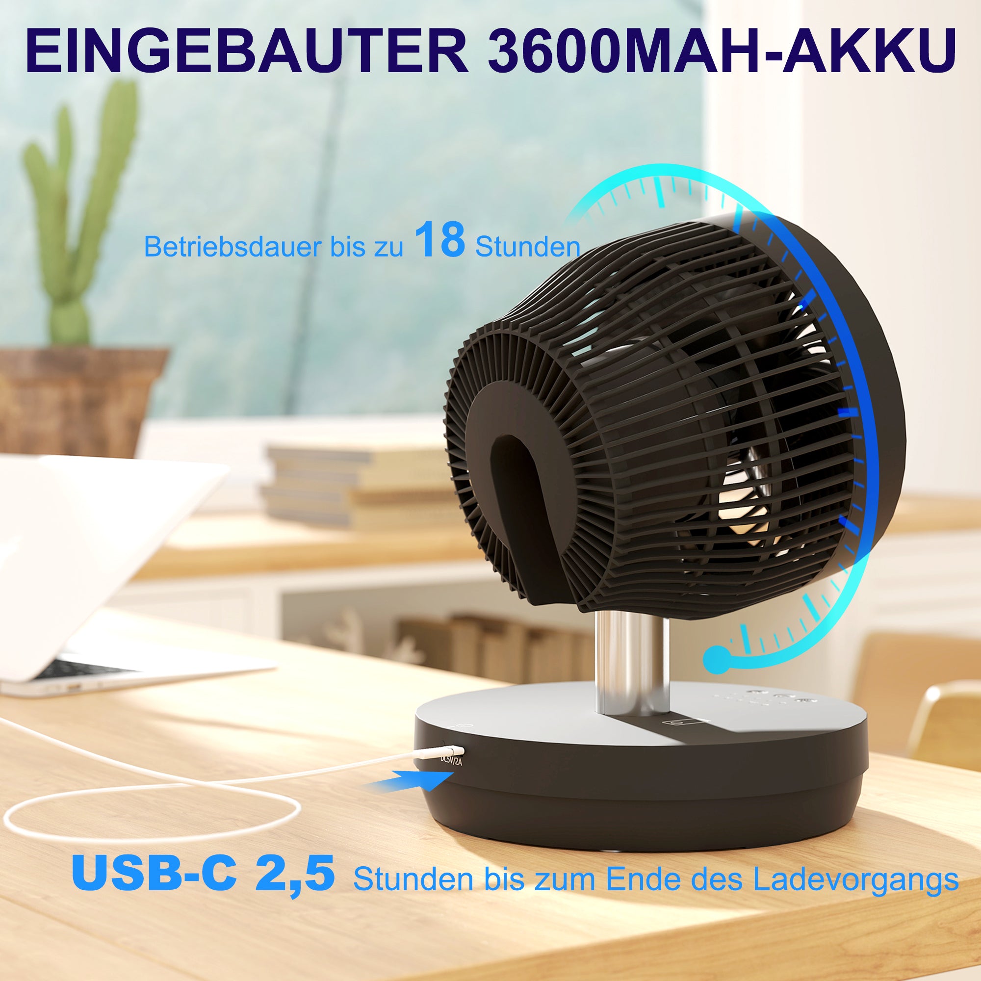 Stand Fan USB Rechargeable Fan with Remote Control Adjustable Tilt Oscillation 10 Speeds Timer Height Adjustable Telescopic Fan for Office Camping