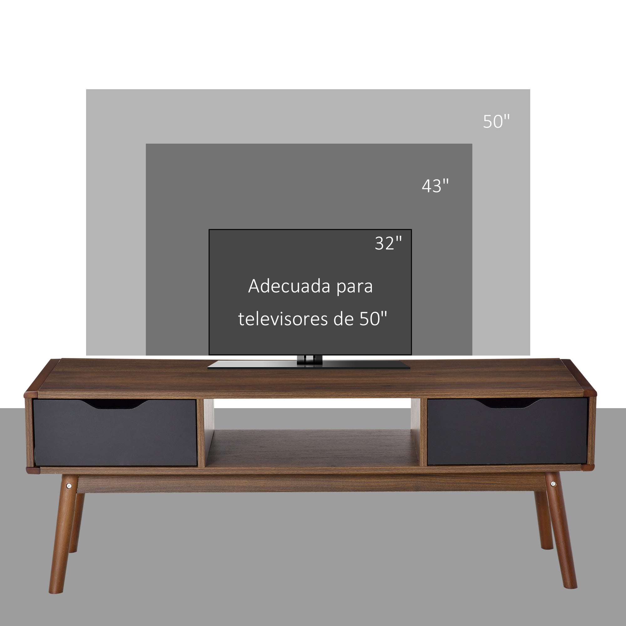 TV Stand Living Room Table for 50-Inch TV with 2 Drawers and Open Compartment Modern Style 122x39x46 cm Brown