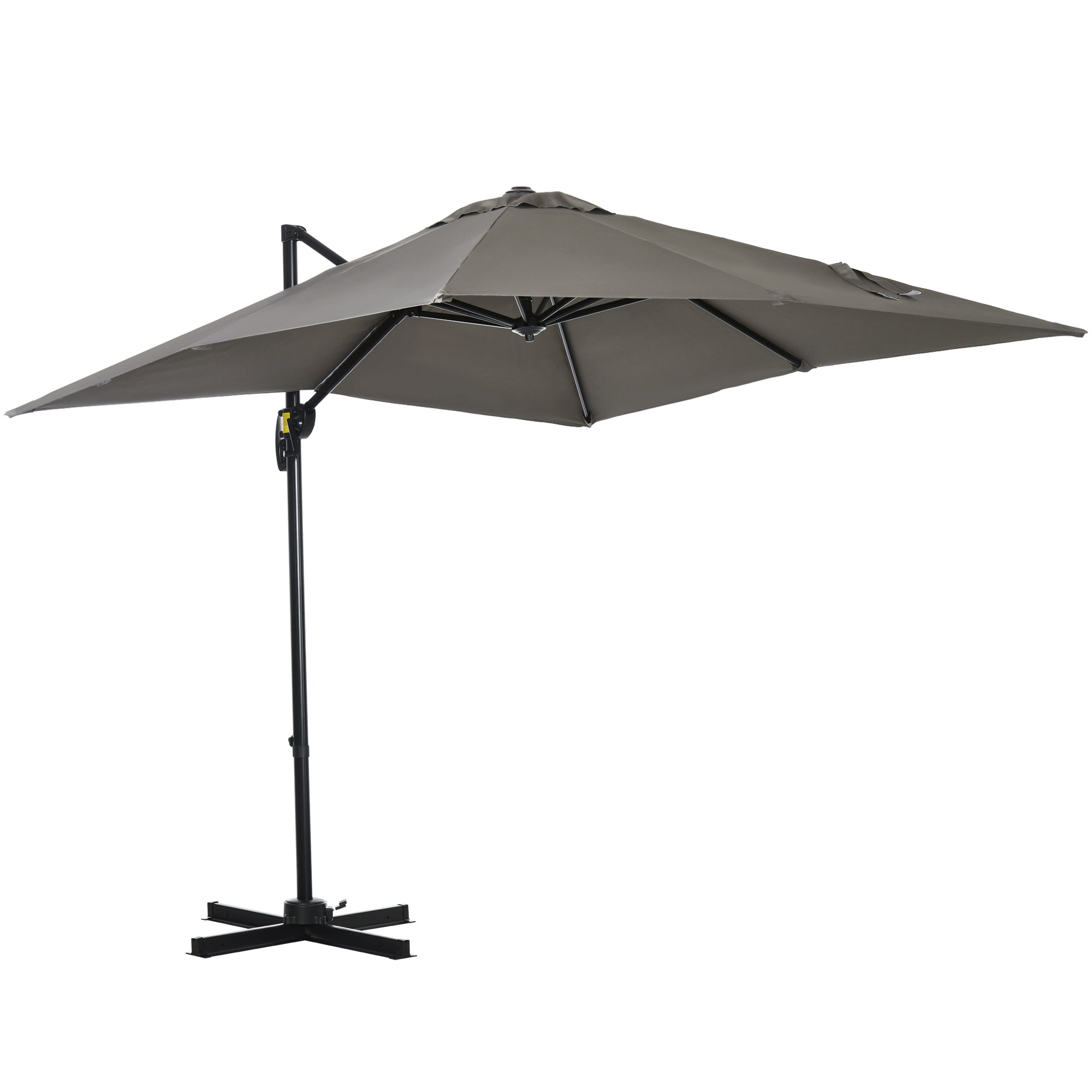 Crank Garden Umbrella 2.5x2.5 m with 360° Rotation, Cantilever Balcony Umbrella with Base, Air Vent and Adjustable Sunshade on 5 Levels, Light Grey