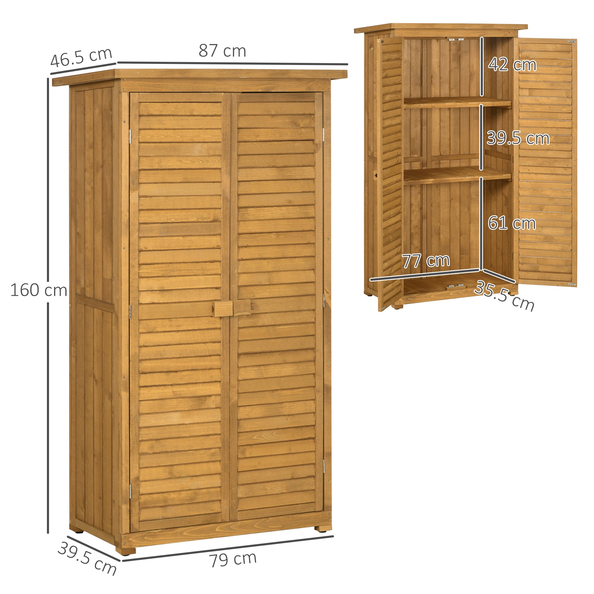 Wooden Garden Cabinet, Weatherproof Tool Shed 87x46.5x160cm, Equipment House with Door, Pent Roof, Shelves, Tool Cabinet, Garden House Toolshed for Garden, Patio, Natural Wood