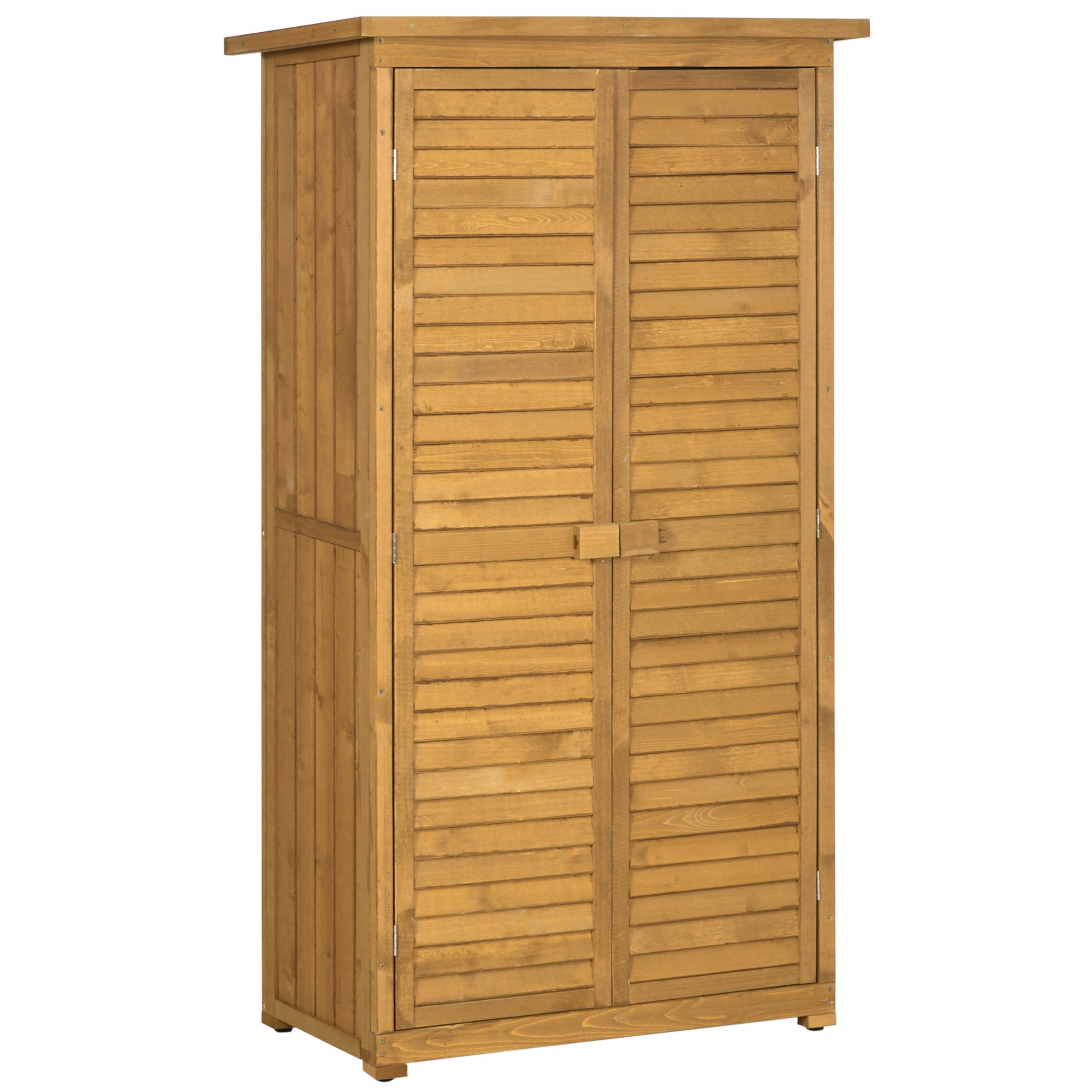 Wooden Garden Cabinet, Weatherproof Tool Shed 87x46.5x160cm, Equipment House with Door, Pent Roof, Shelves, Tool Cabinet, Garden House Toolshed for Garden, Patio, Natural Wood