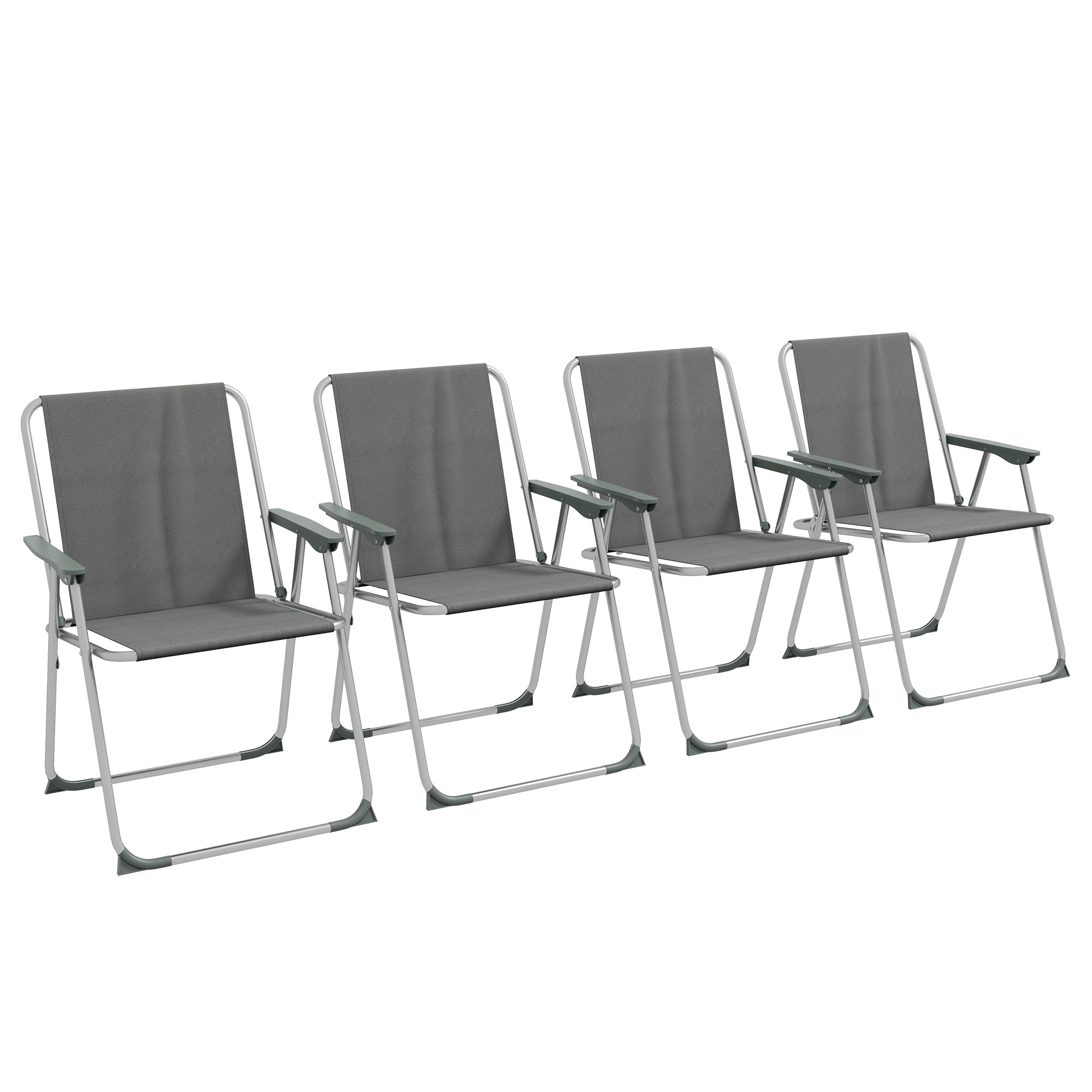 Set of 4 Garden Folding Chairs with Backrest Armrest Foldable Camping Chair 120kg Capacity for Garden Balcony Oxford Gray 53 x 54 x 76 cm