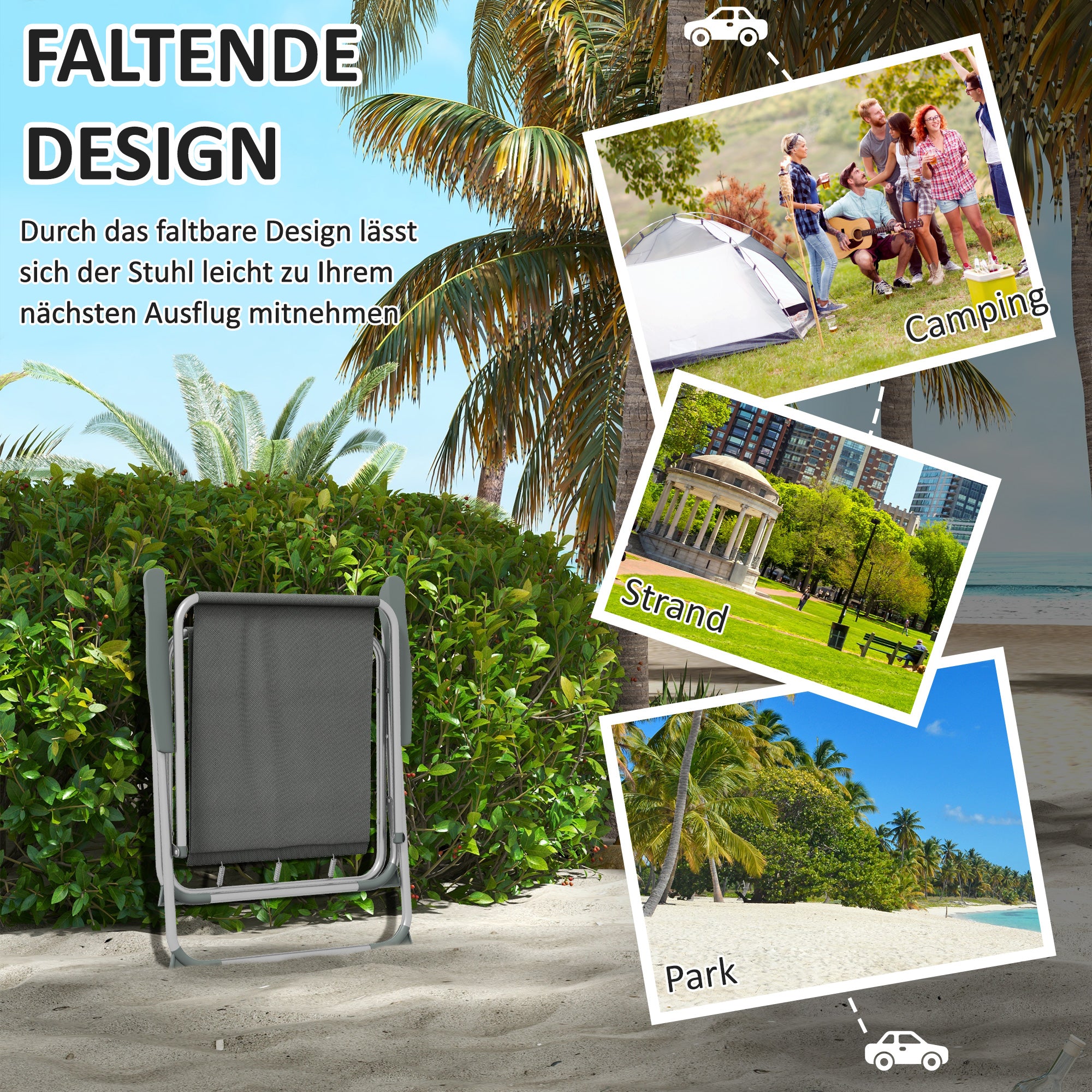 Set of 4 Garden Folding Chairs with Backrest Armrest Foldable Camping Chair 120kg Capacity for Garden Balcony Oxford Gray 53 x 54 x 76 cm