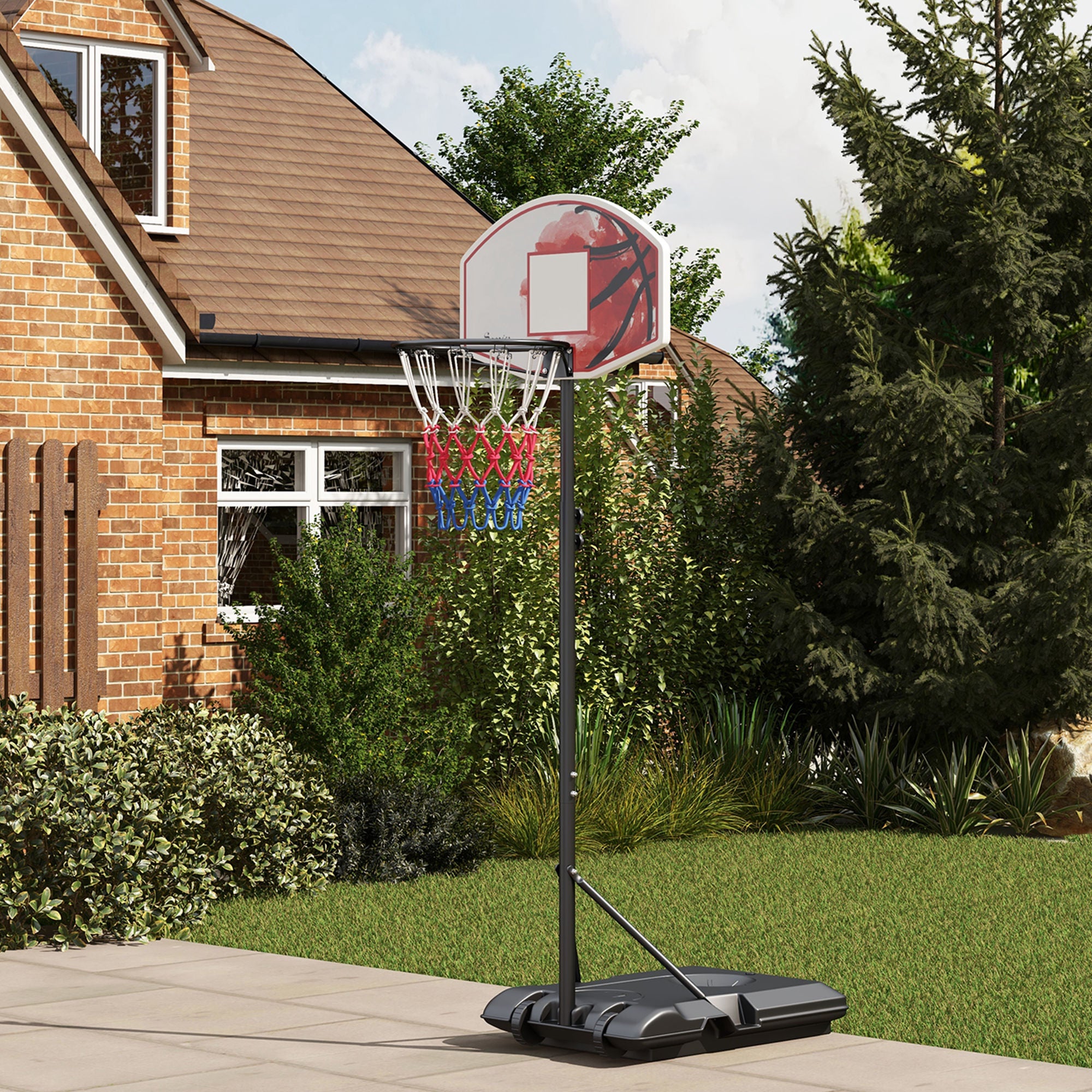 SPORTNOW Basketball Hoop with Stand, 179-209 cm Adjustable Height Basketball Stand with Wheels, Basketball System Base, Outdoor, Steel, Multicolored