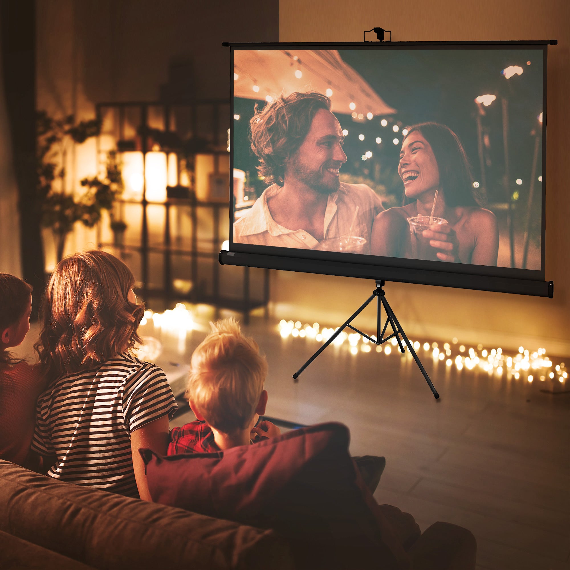 Manual Projector Screen with Stand 84 Inches Portable Projection Screen 16:9 Format with Adjustable Height for Indoor and Outdoor Home Cinema Patio 186x105 cm Black
