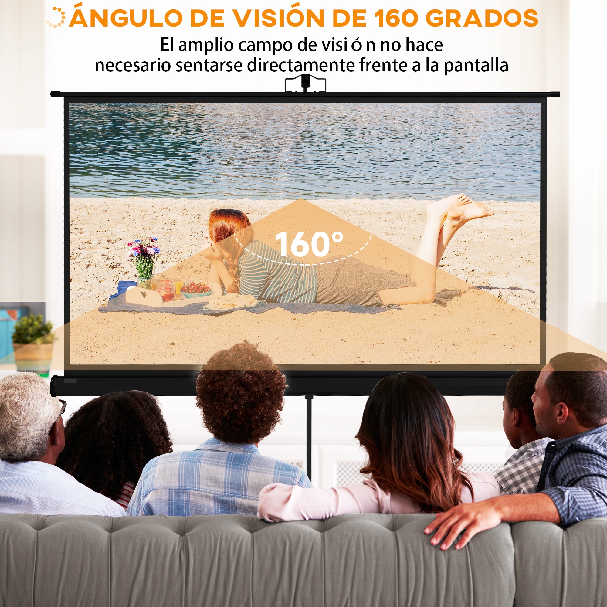 Manual Projector Screen with Stand 84 Inches Portable Projection Screen 16:9 Format with Adjustable Height for Indoor and Outdoor Home Cinema Patio 186x105 cm Black