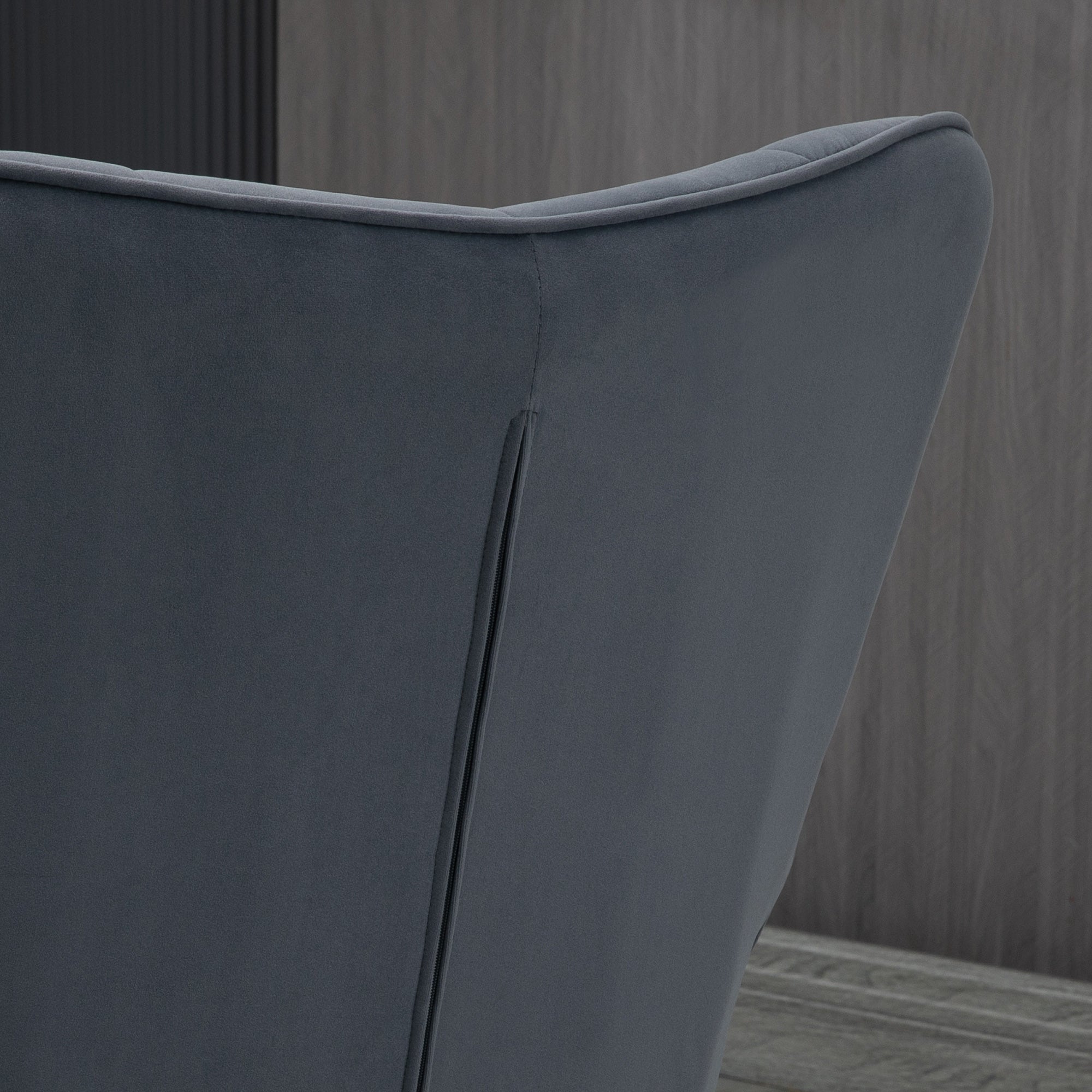 Wingback Chair with Footstool Armchair Lounge Chair with Velvet Look, Modern Recliner Chair, Upholstered Reading Chair for Living Room, Bedroom, Dark Gray