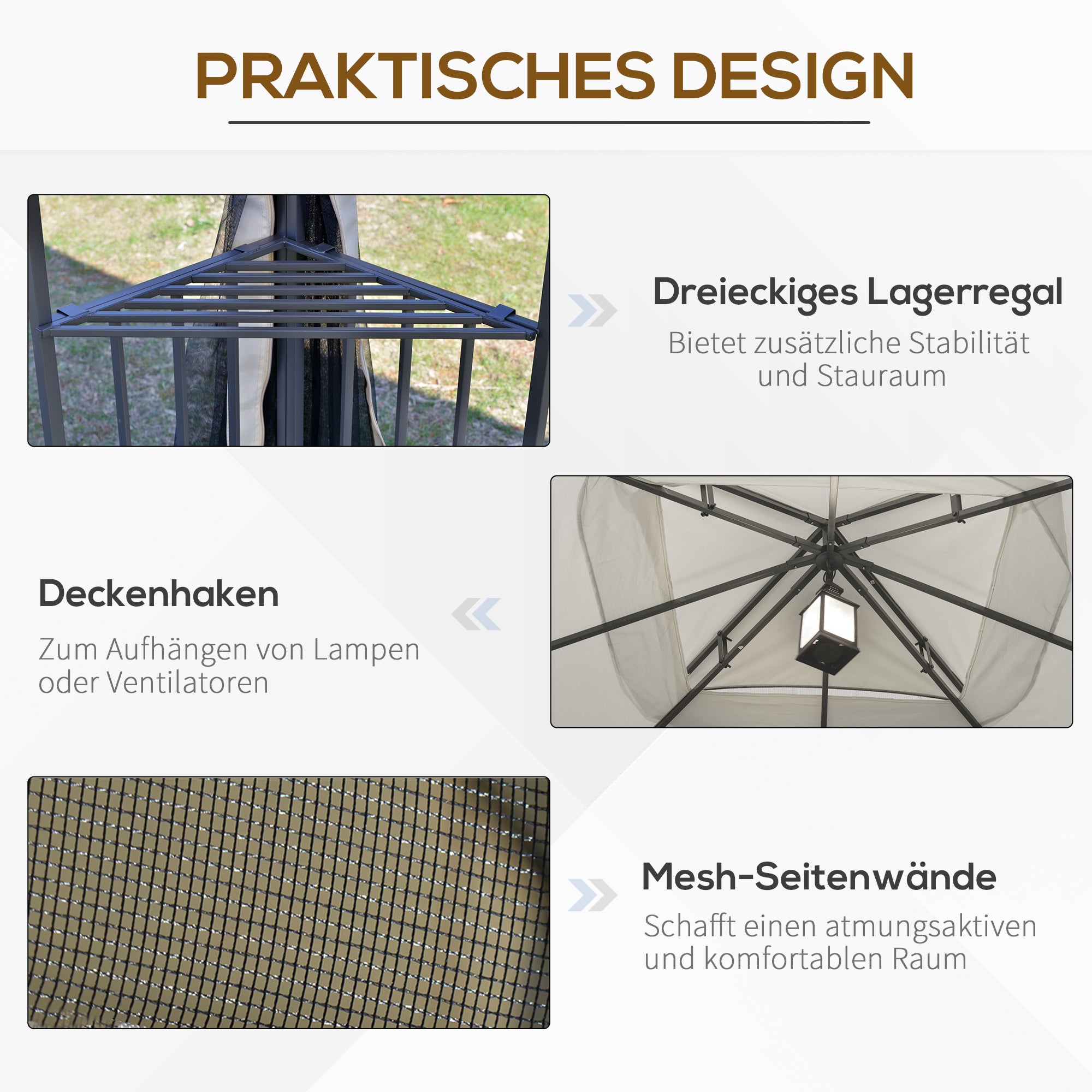 Garden Pavilion with Double Roof Gazebo Garden Tent Marquee Party Tent with 4 x Side Wall Metal+Polyester Beige 2.99 x 2.99 x 2.74 m