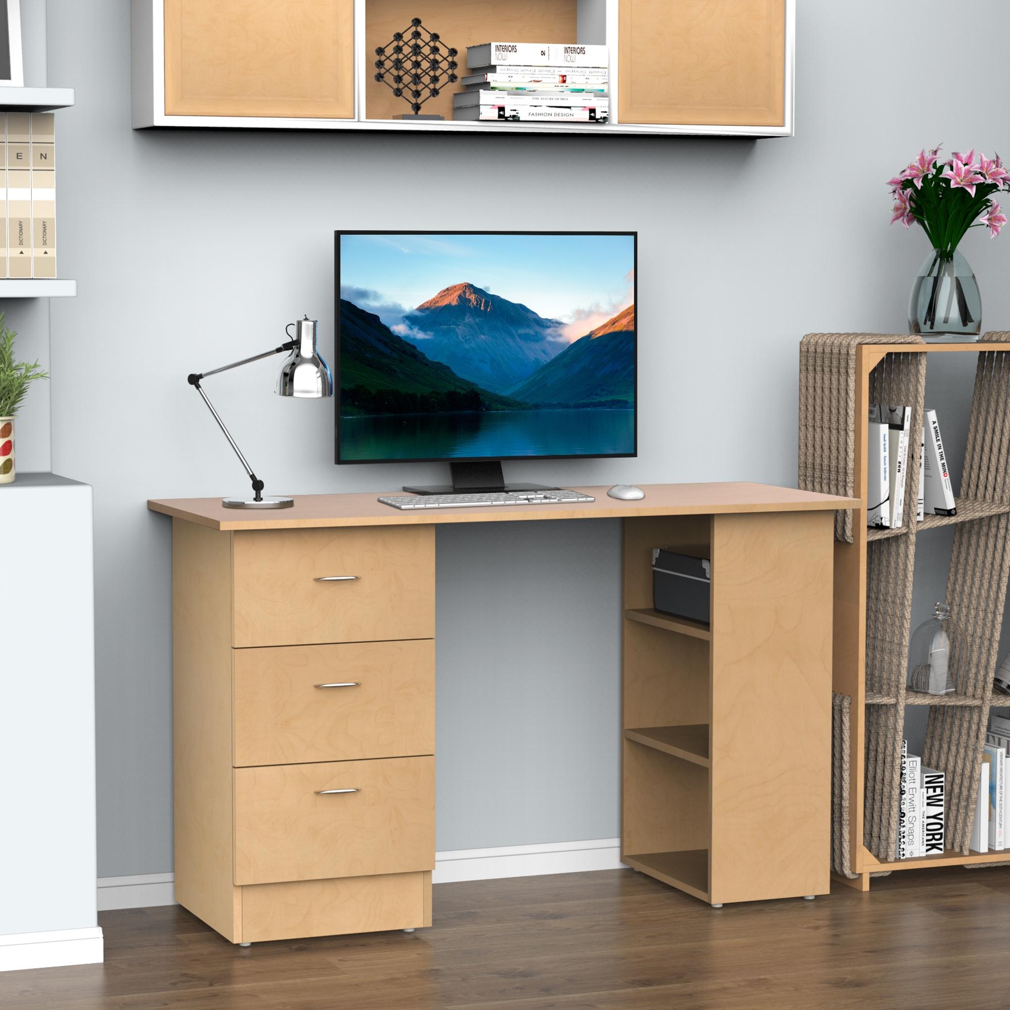 Desk with Storage, Computer Table 120 x 50 cm, Computer Desk with Shelves and Drawers, for Small Spaces, Bedroom, Light Wood Look