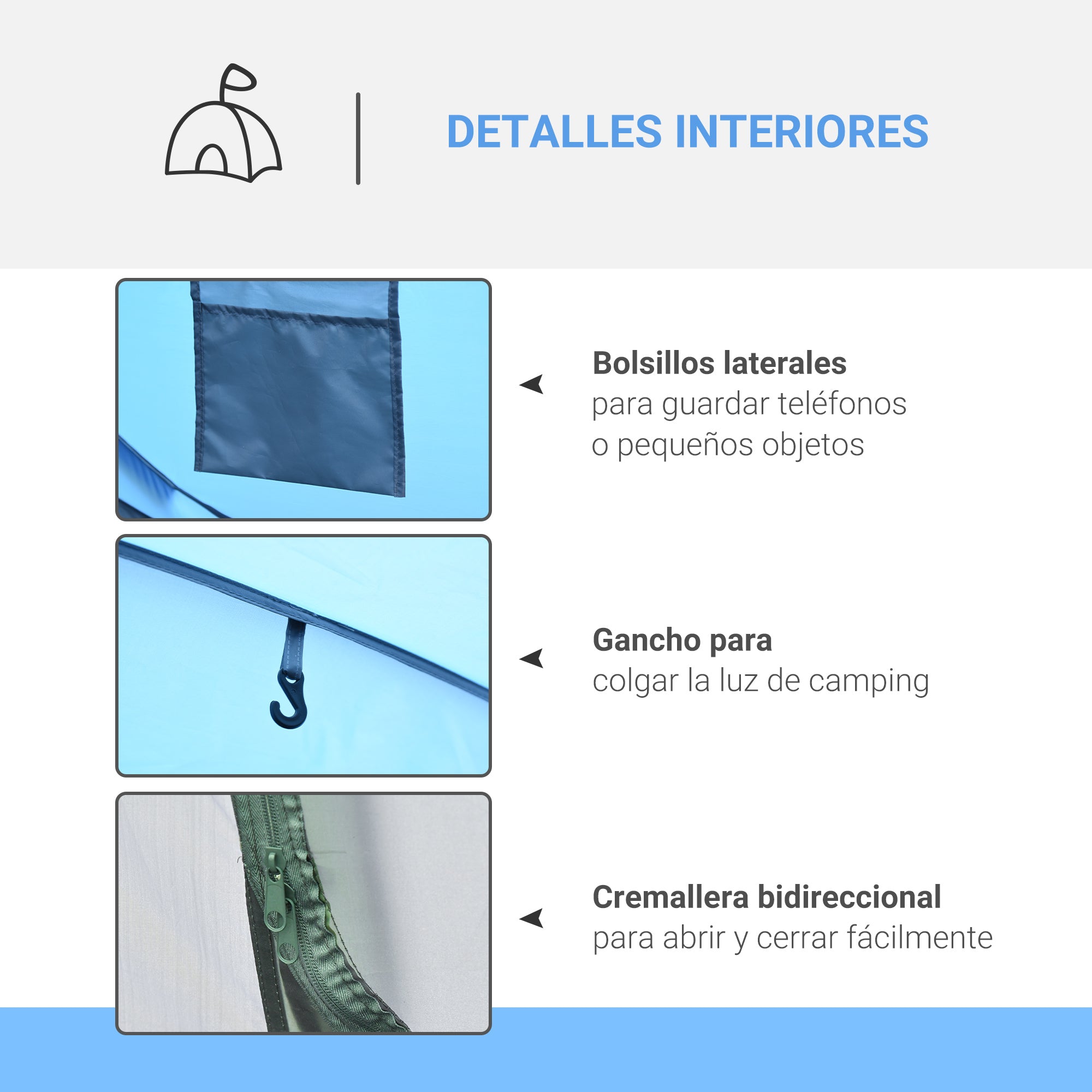 Pop up Camping Tent for 4-5 People Instant Camping Tent with Windows Pockets and Waterproof UV Protection Carry Bag 263.5x220x123 cm Blue