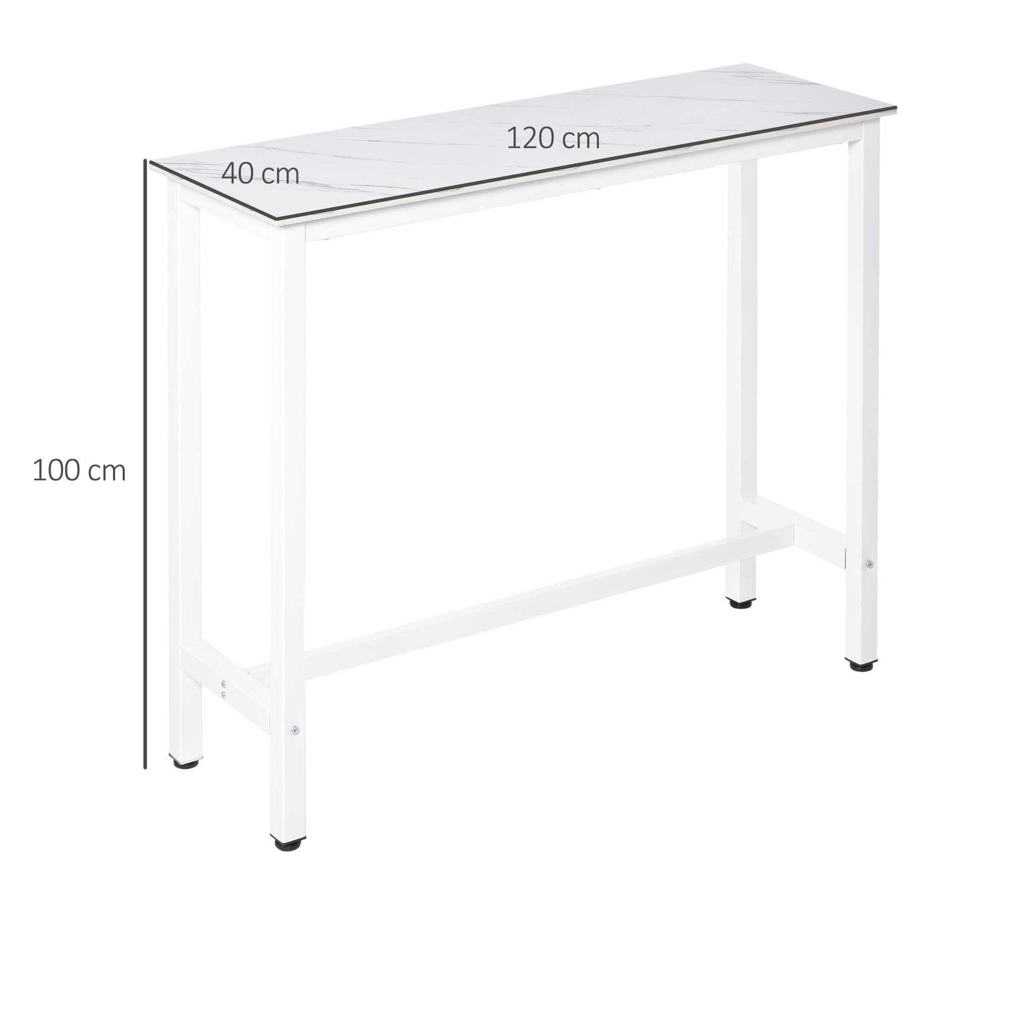 Bar Table High Table with Melamine Countertop Marble Effect and Steel Legs Modern Style for Kitchen Cafeteria Dining Room 120x40x100 cm White