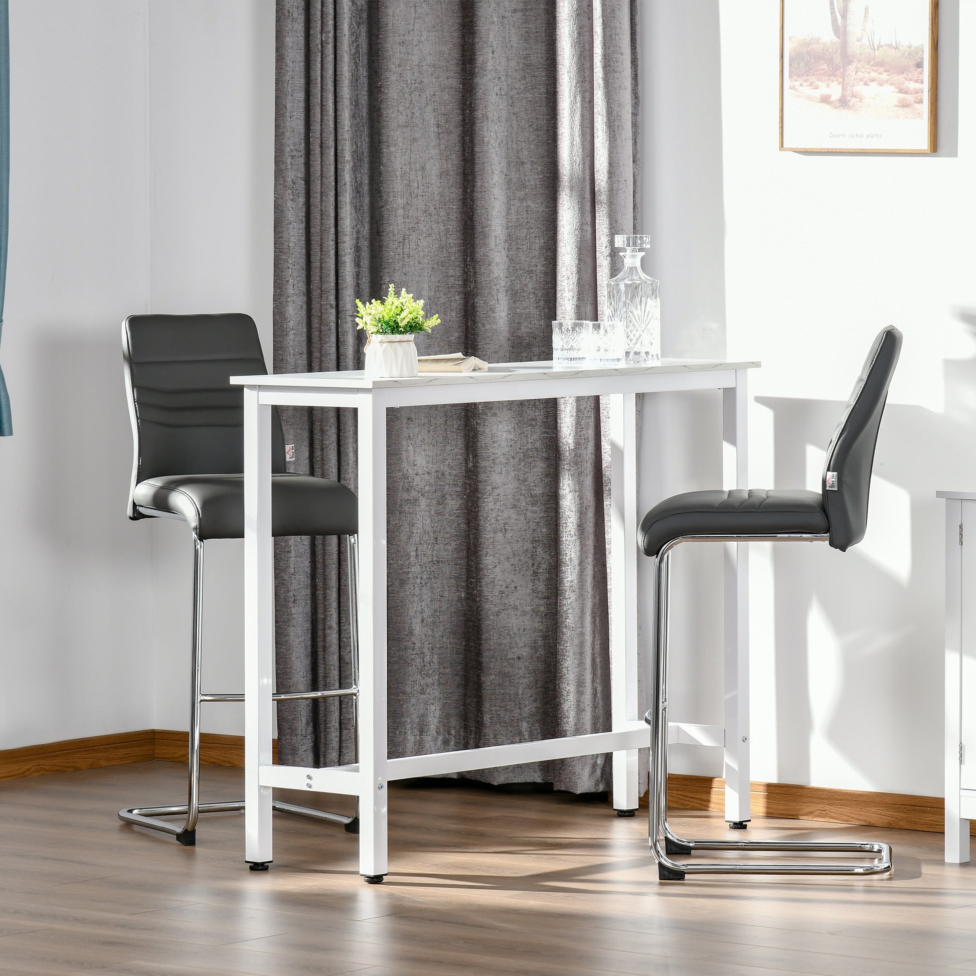 Bar Table High Table with Melamine Countertop Marble Effect and Steel Legs Modern Style for Kitchen Cafeteria Dining Room 120x40x100 cm White