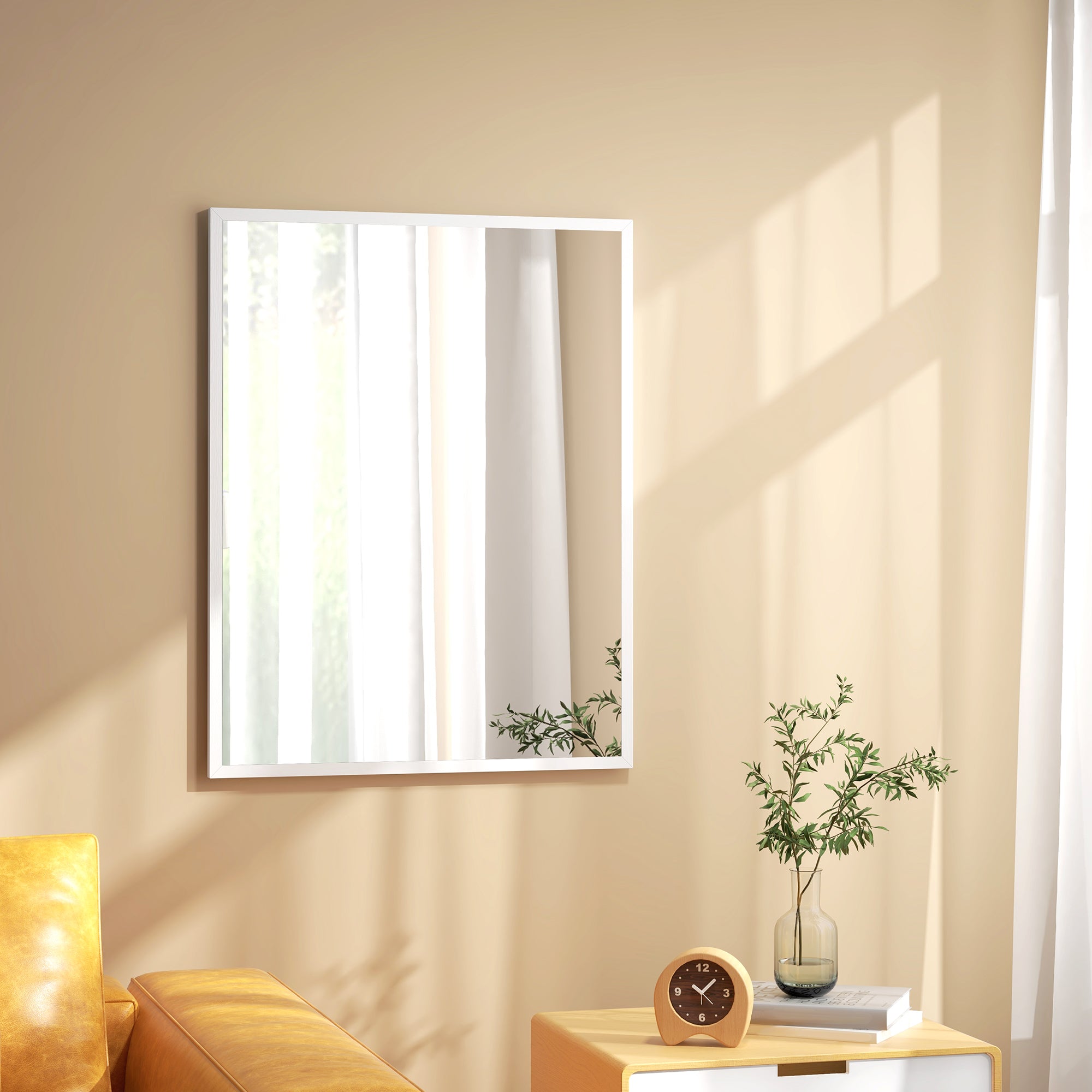 Rectangular Mirror Bathroom Mirror 70x90 cm Decorative Wall Mirror for Living Room Entryway Hallway Horizontal or Vertical White