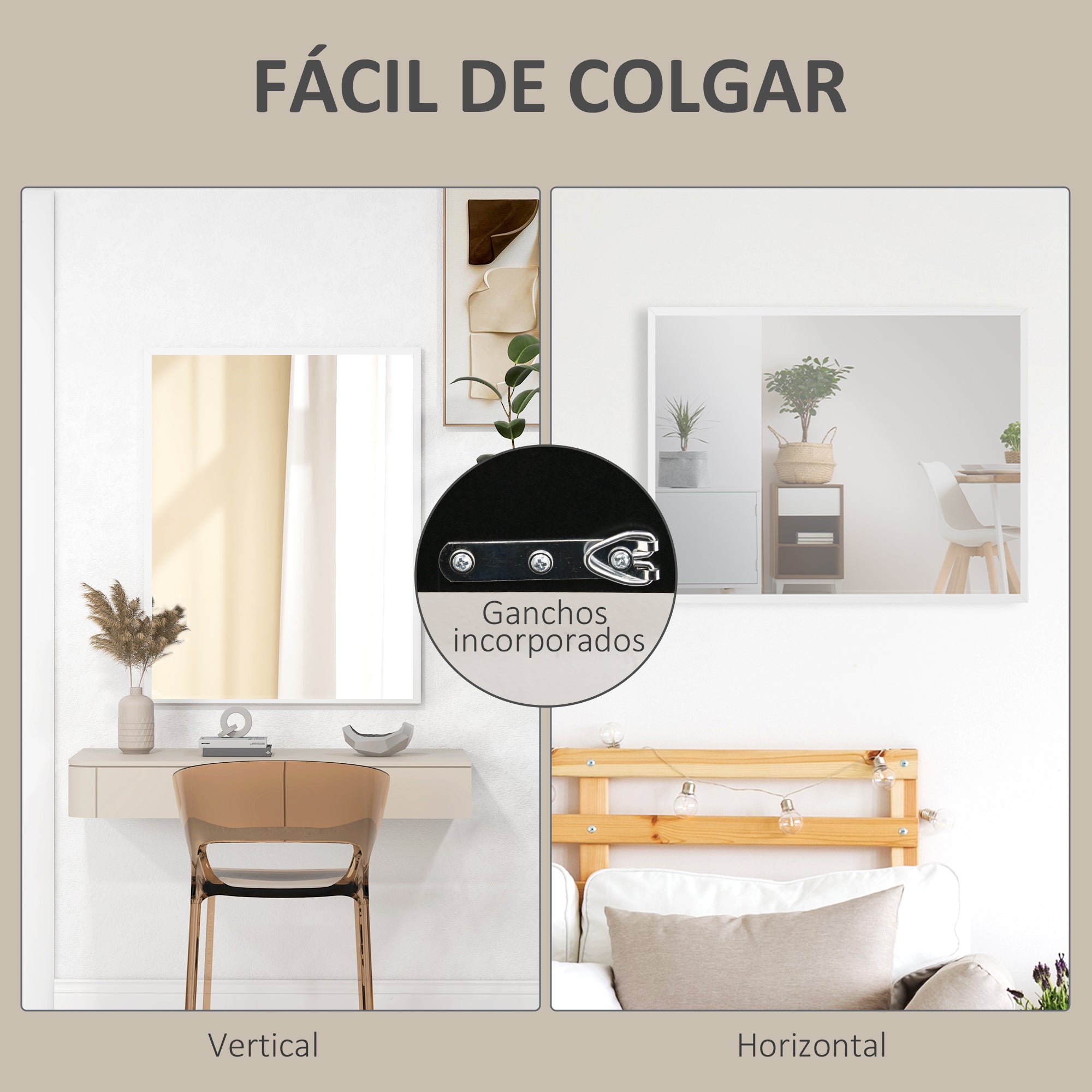 Rectangular Mirror Bathroom Mirror 70x90 cm Decorative Wall Mirror for Living Room Entryway Hallway Horizontal or Vertical White