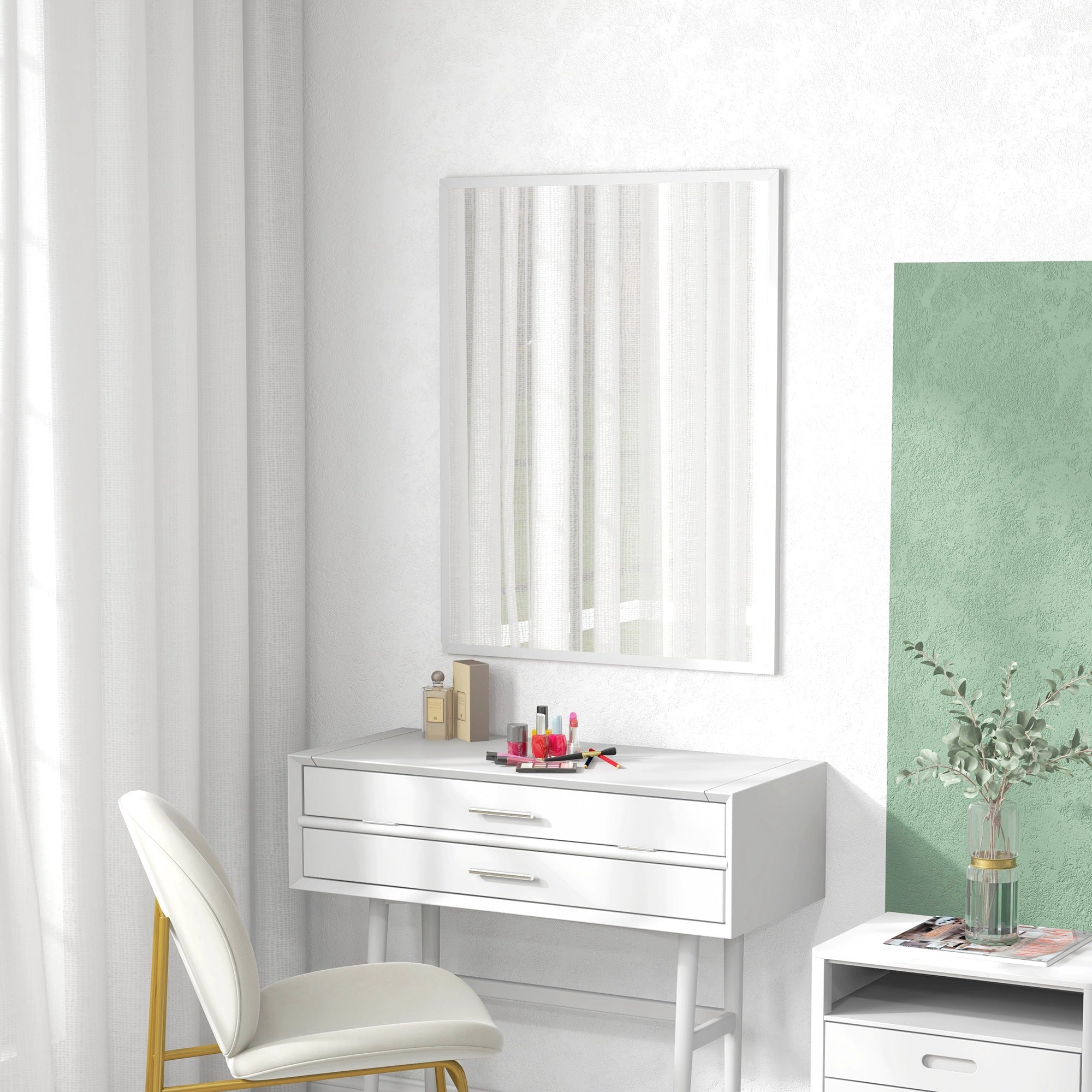 Rectangular Mirror Bathroom Mirror 70x90 cm Decorative Wall Mirror for Living Room Entryway Hallway Horizontal or Vertical White