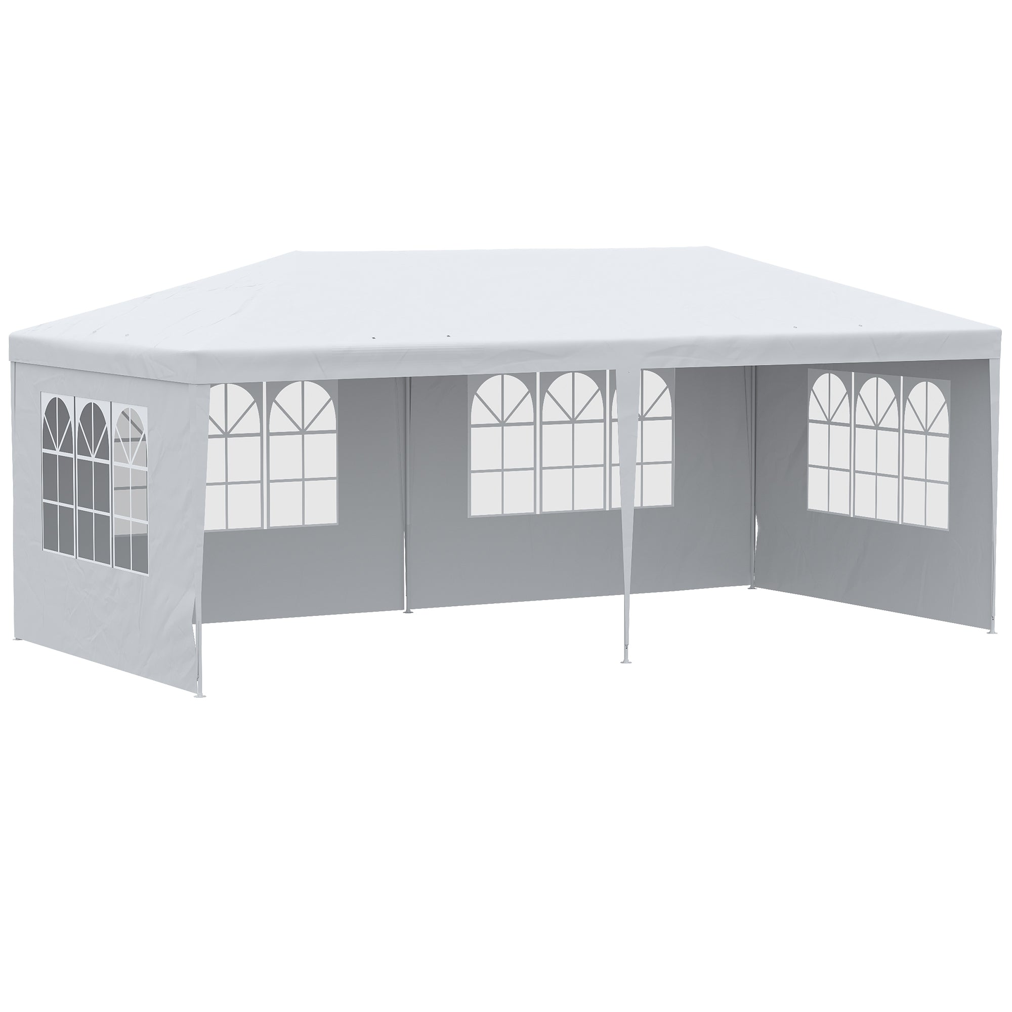 Garden Gazebo with Detachable Sides 6x3 m Canopy Pavilion with 4 Transparent Windows 12 Drainage Holes and Anti-UV Steel Frame Waterproof Outdoor Terrace Canopy White