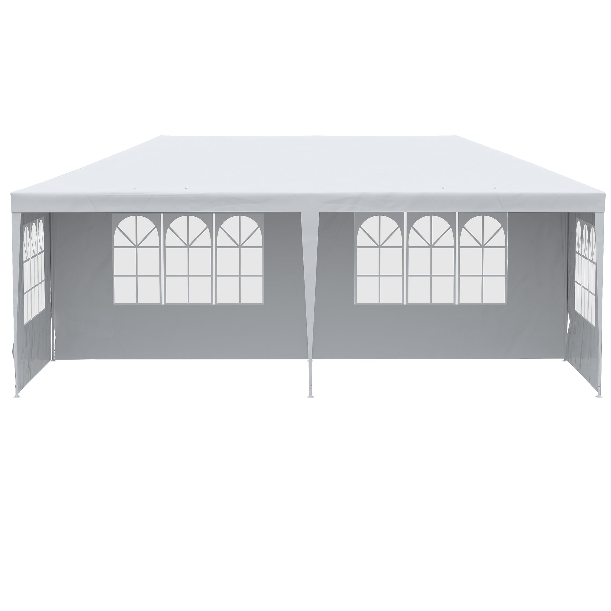 Garden Gazebo with Detachable Sides 6x3 m Canopy Pavilion with 4 Transparent Windows 12 Drainage Holes and Anti-UV Steel Frame Waterproof Outdoor Terrace Canopy White