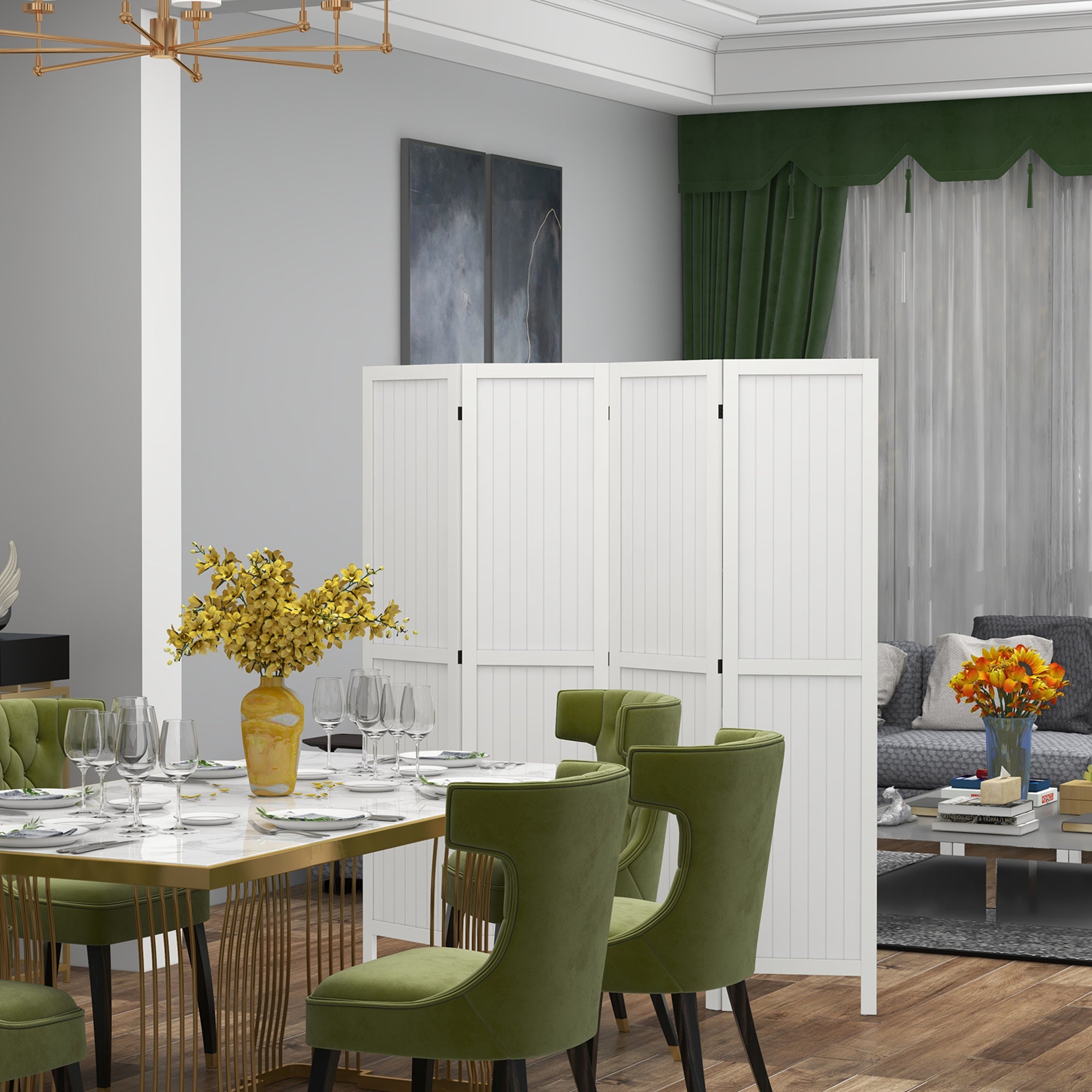 Wooden Room Divider Interior Partition Foldable 4 Panels Wood 160 x 170 cm White