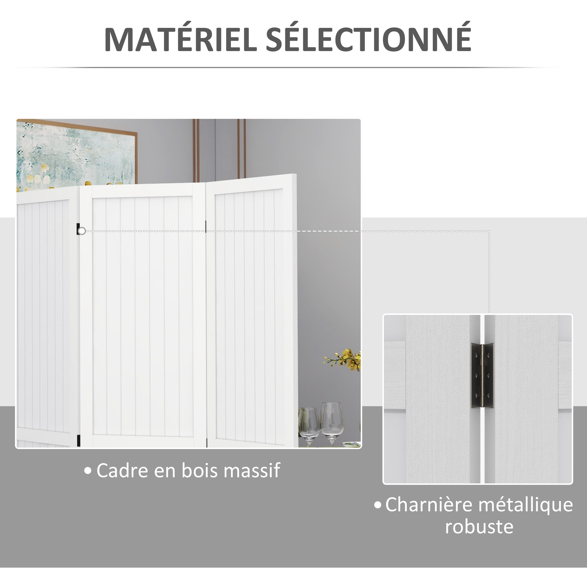 Wooden Room Divider Interior Partition Foldable 4 Panels Wood 160 x 170 cm White