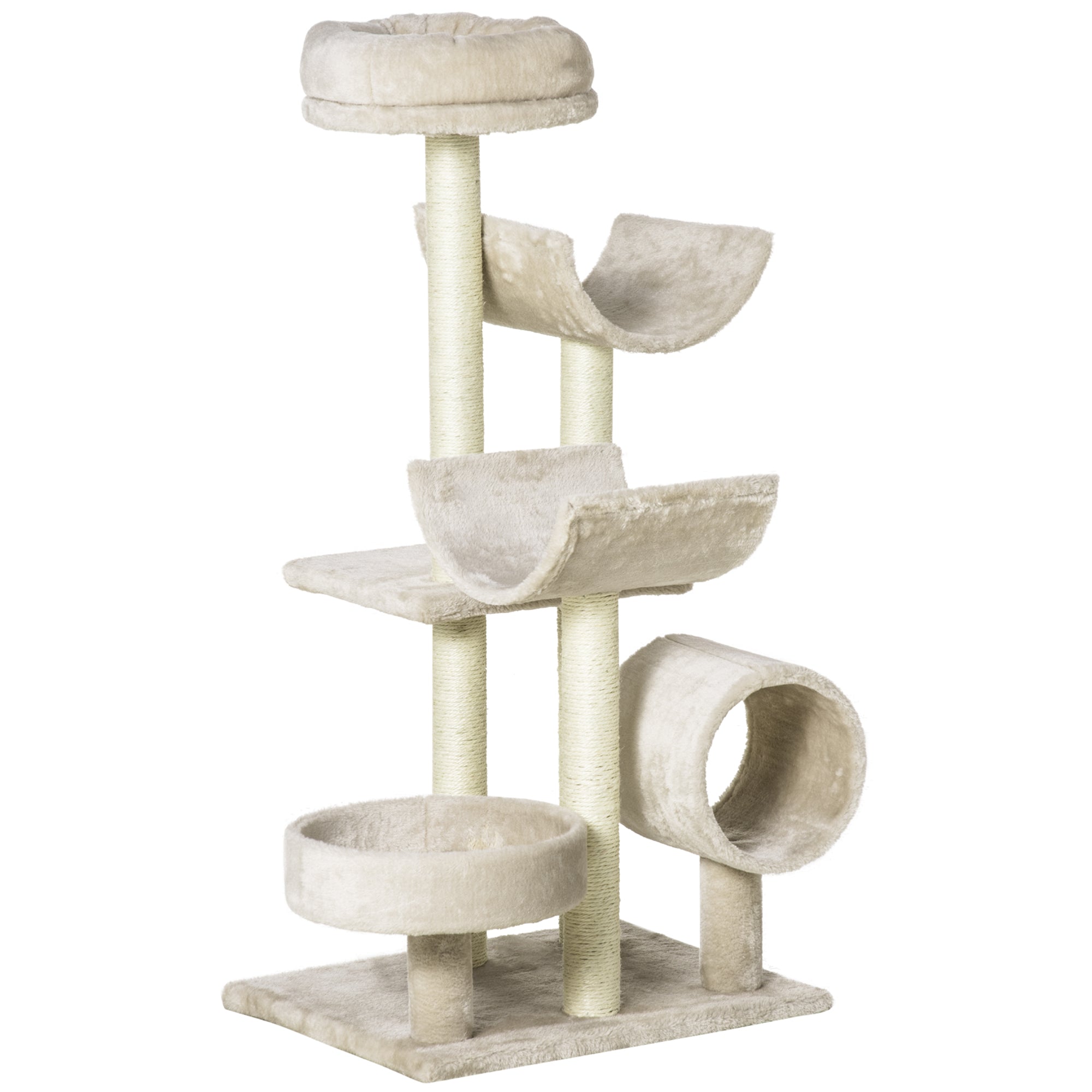 Cat Tree Cat Scratching Post Cat Climbing Tree Scratching Toy Tunnel Beige L50 x W40 x H105 cm