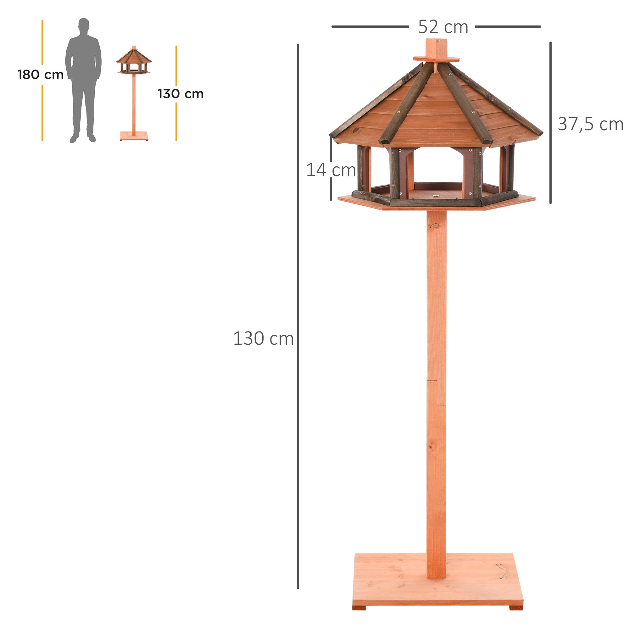 Birdhouse with Stand Weatherproof Bird Feeder House with Weatherproof Roof Wooden Bird Feeder for Wild Birds Ø52 x 130H cm Natural
