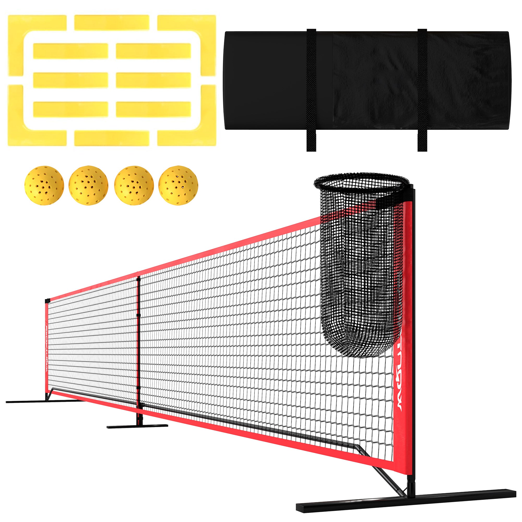 SPORTNOW Pickleball Net Portable Set 6.7m Pickleball System with Net, Court Marker Set, Ball Collector, Four Balls, and Carrying Bag for Outdoor, Driveway