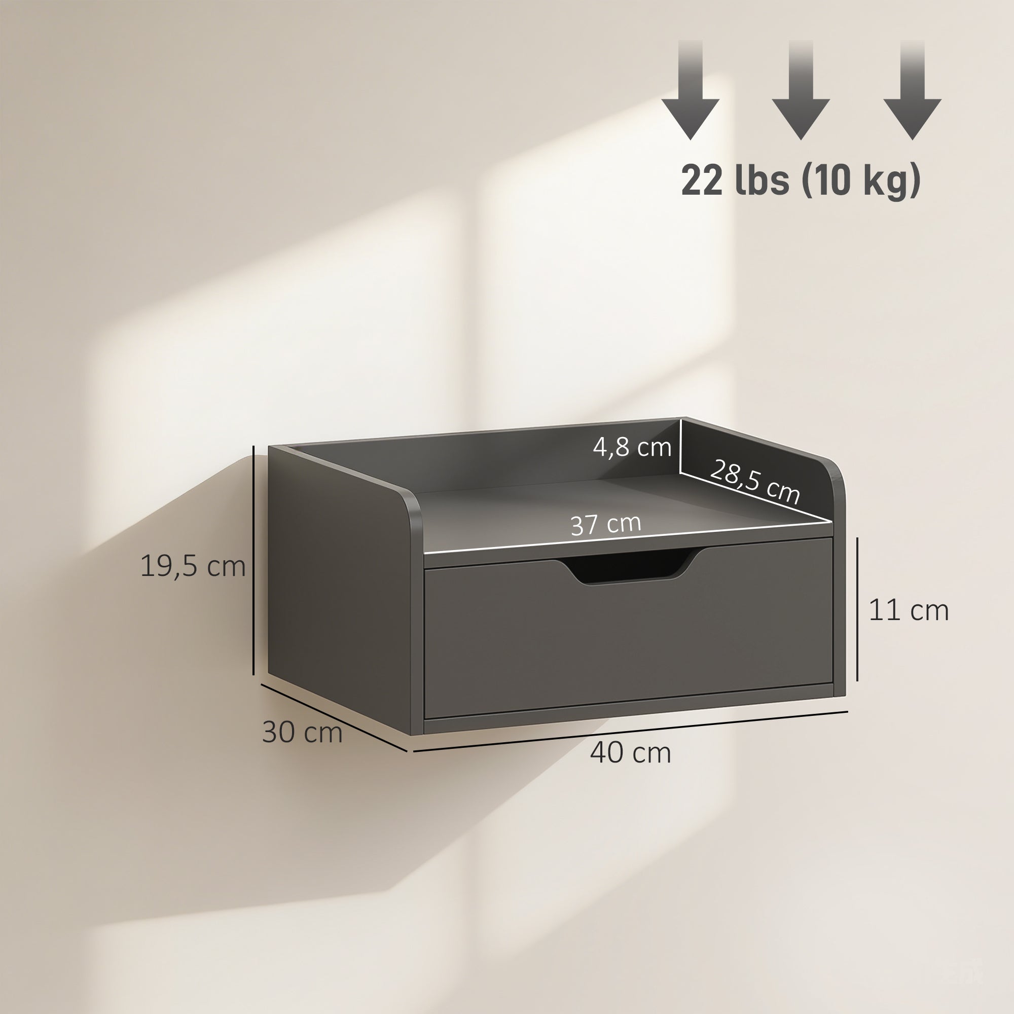 Set of 2 Floating Wall Nightstands with Sliding Drawer & Top Shelf, Black — 15.7 x 11.8 x 7.7 in (40 x 30 x 19.5 cm)