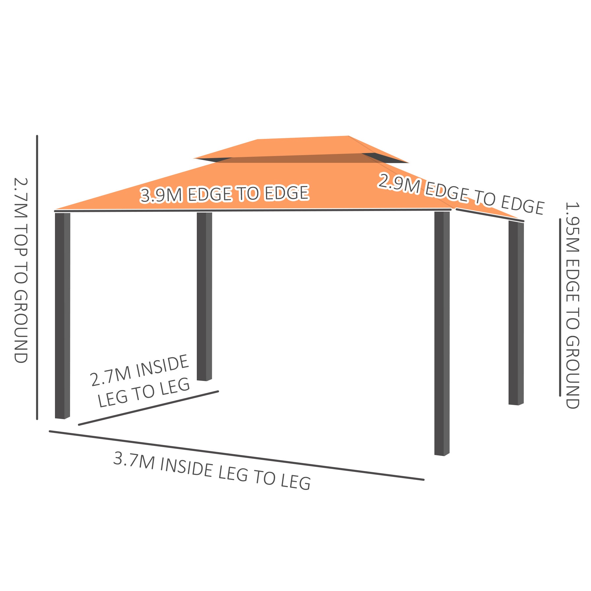 Garden Gazebo 4x3 m with Mosquito Net and Sunshade Curtains, Double Roof Outdoor Gazebo with Anti-UV Polyester Cover and Aluminum Alloy Frame, Orange