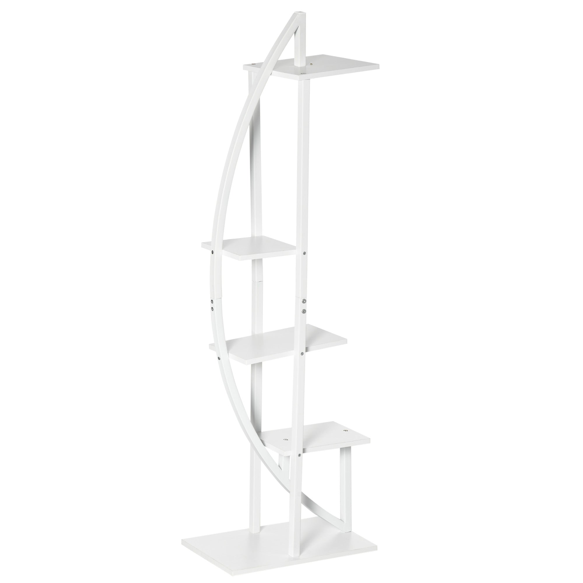 5-Tier Half-Moon Plant Stand, Flower Stand for Indoor and Outdoor in MDF and Steel, 50x30x160 cm, White