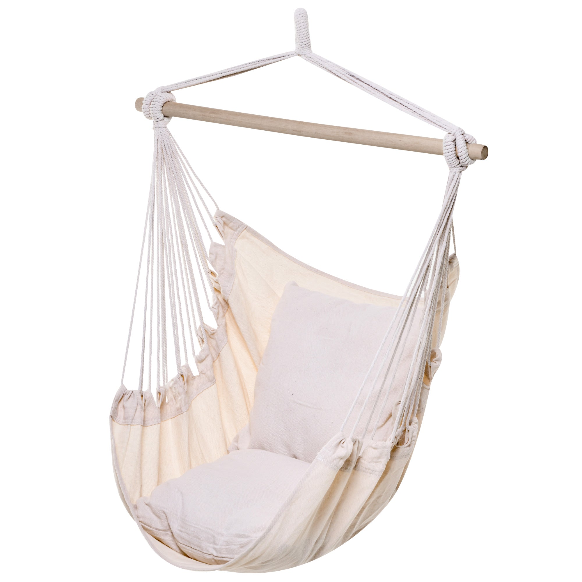 Outdoor Hanging Hammock Chair Swing with 2 Cushions, Cotton-Blend Fabric — Cream