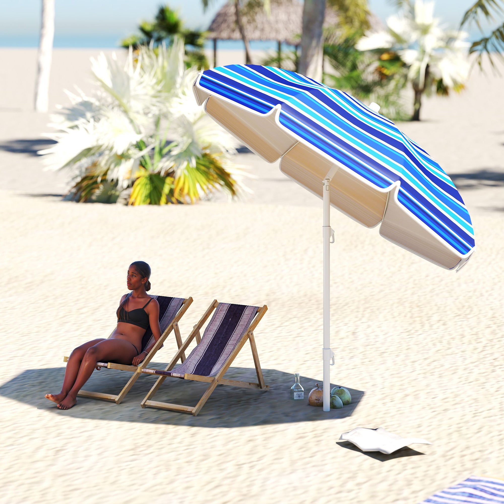 Large Beach Umbrella Ø180 cm, Patio Umbrella Foldable with Adjustable Angle UV50+ Protection, Waterproof, 32 mm Pole Multicolor