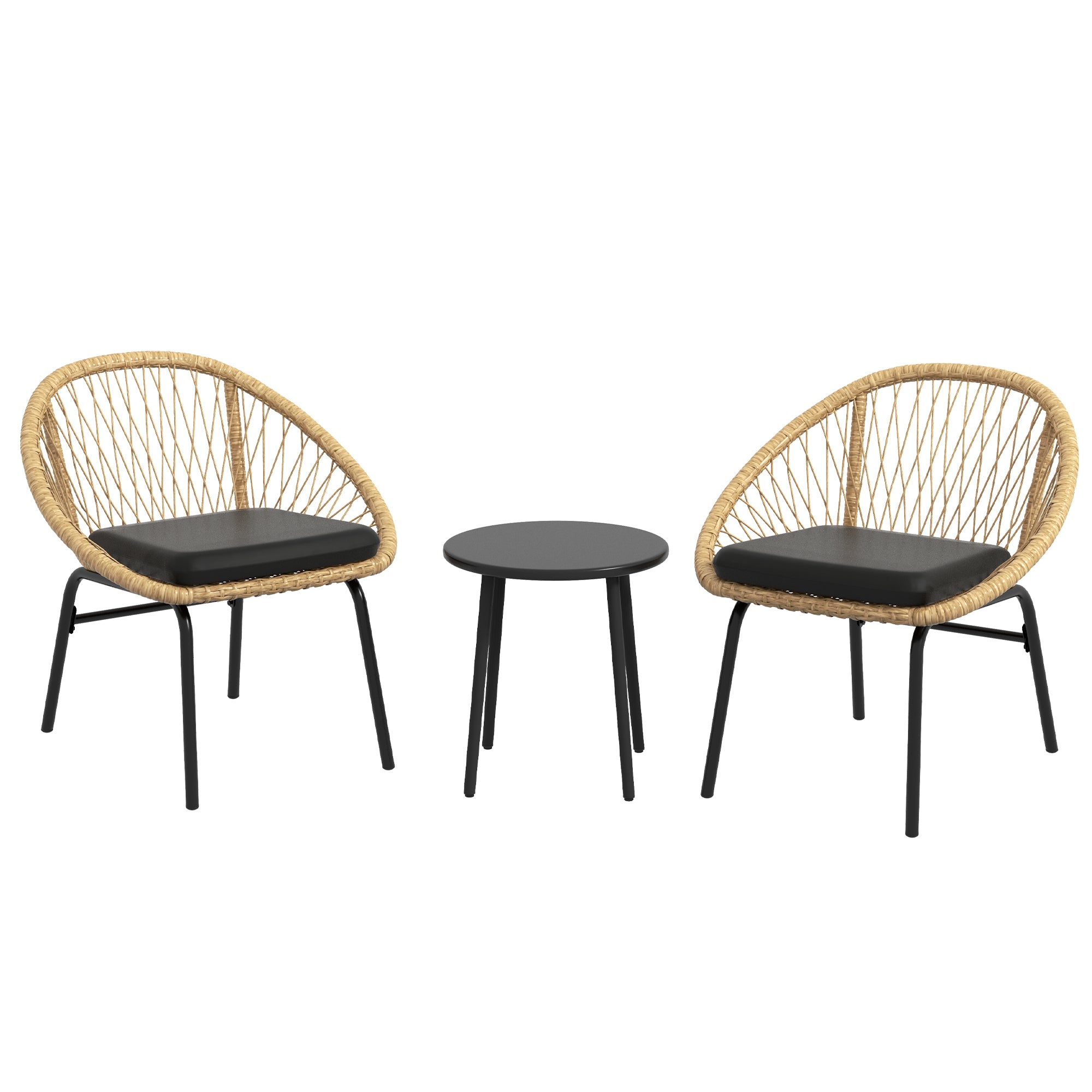 3-piece Rattan Garden Furniture Set, Balcony Furniture Set with Coffee Table, 2 Chairs, Seating Set with Cushions, Garden Seating Group for Balcony, Patio, Polyester, Yellow