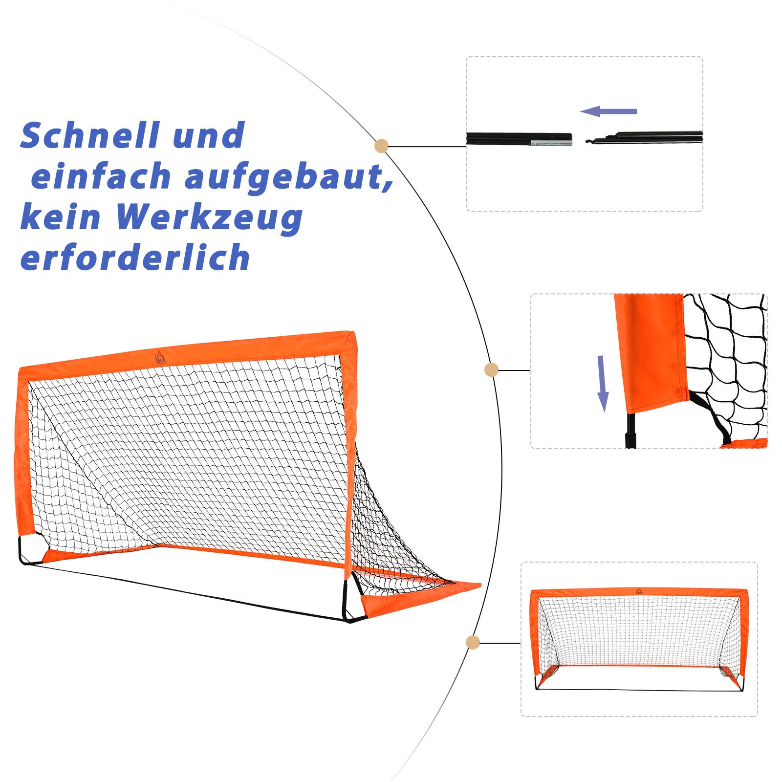 Football Goal 2-Pack Foldable 183 x 90 x 90 cm Football Goal with Carrying Bag Weatherproof Outdoor Soccer Goals for Adults Football Goals for Garden Training Leisure Orange