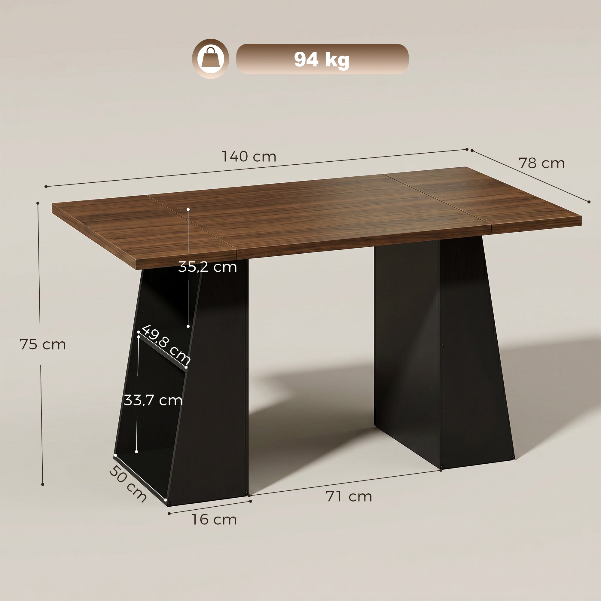 55.1 in (140 cm) Computer Desk with 4 Open Shelves & Trapezoid Metal Frame — Brown Woodgrain / Black