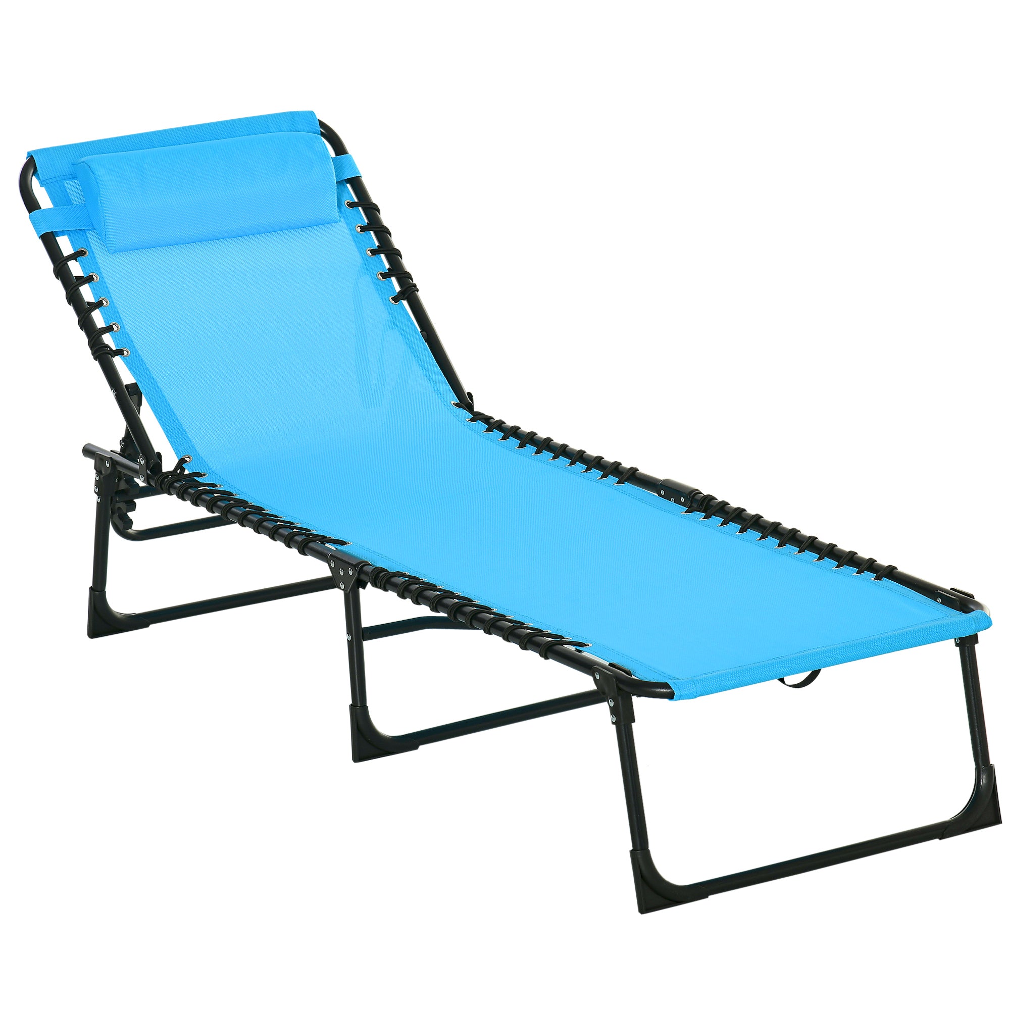 Folding and Adjustable Sun Lounger with 4 Positions Reclining Garden Chair with Bungee Cord System for Outdoor Steel Frame 189x58x30 cm Light Blue