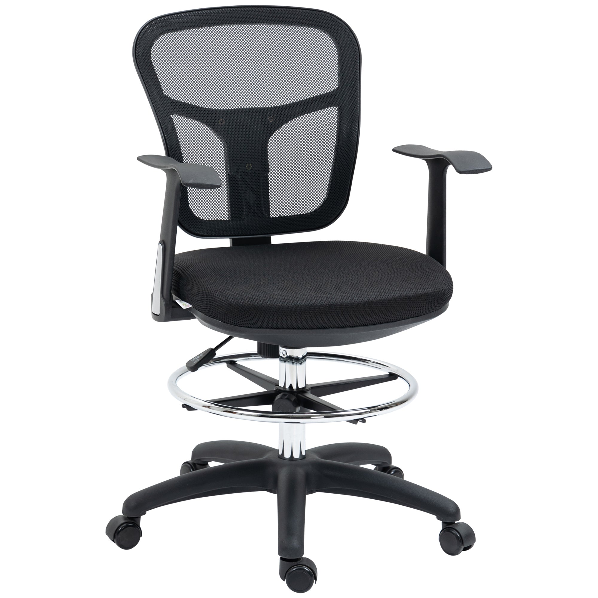 Office Chair, Ergonomic Drawing Chair, 95-115 cm Computer Chair with Armrest, Desk Chair with Footrest, Swivel Chair for Office, Living Room, Mesh, Black